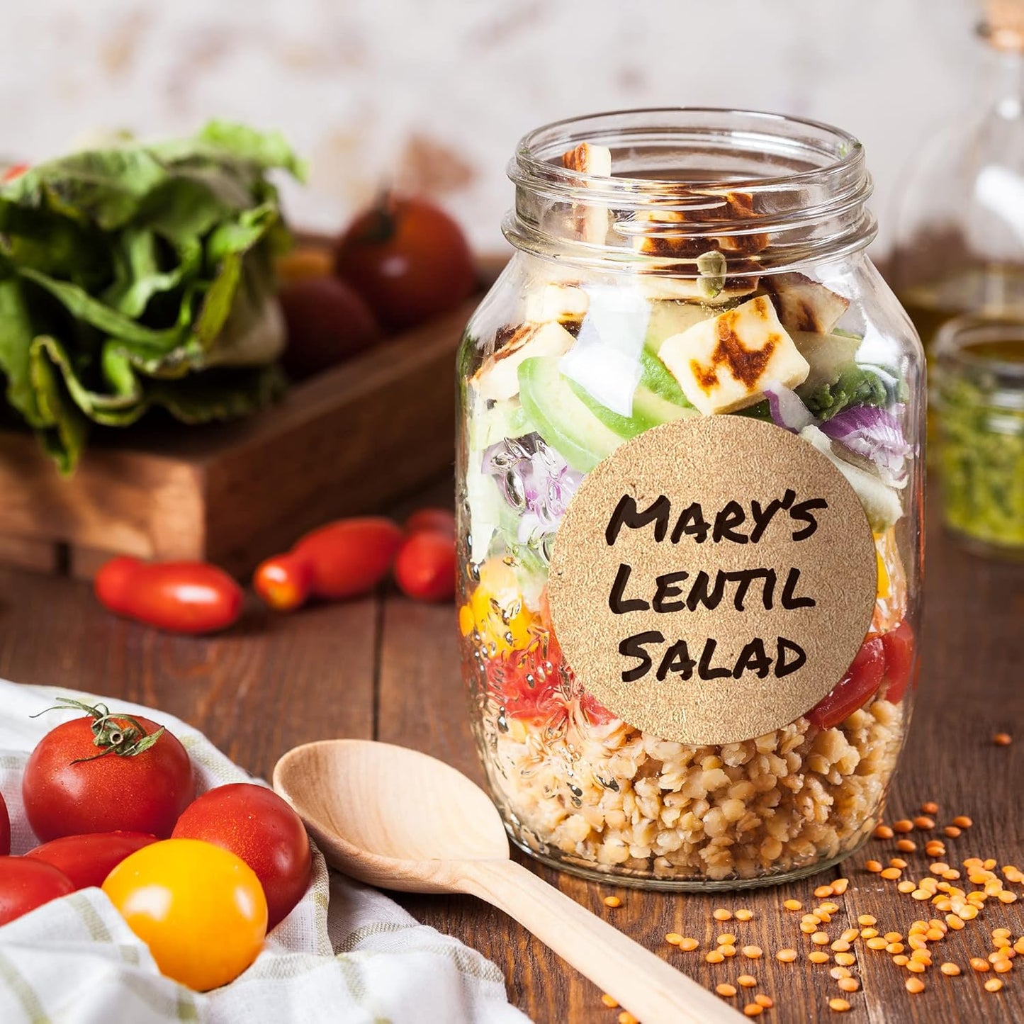 MESS Dissolvable Canning Labels – 200 Kraft 2" Removable Mason Jar Stickers for Jars, Containers, Homemade Jam, and Food Storage