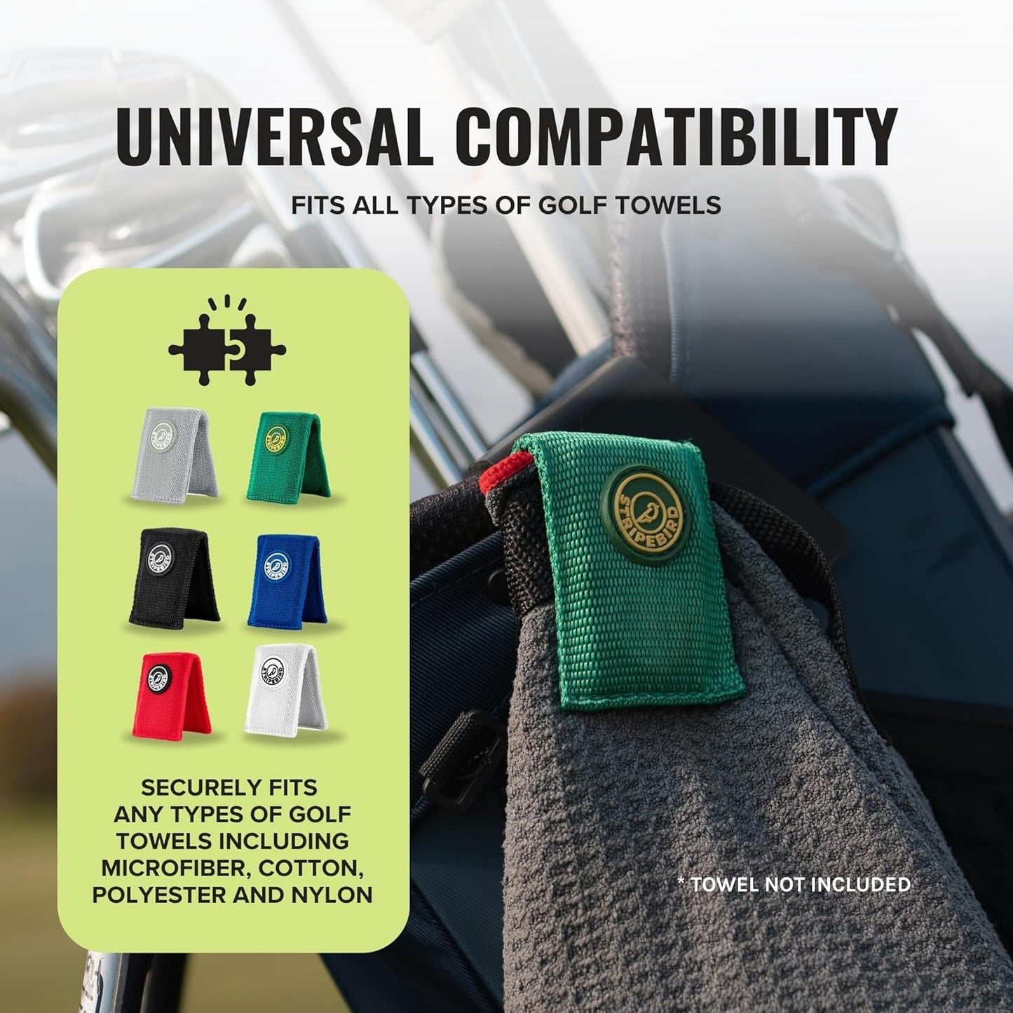 Stripebird - Magnetic Clip for Any Towel (Fairway Green) - Golf Towel Magnet - Highest Strength Magnet - Golf Towel Magnetic - Removable from Towels - Magnetic Golf Towel