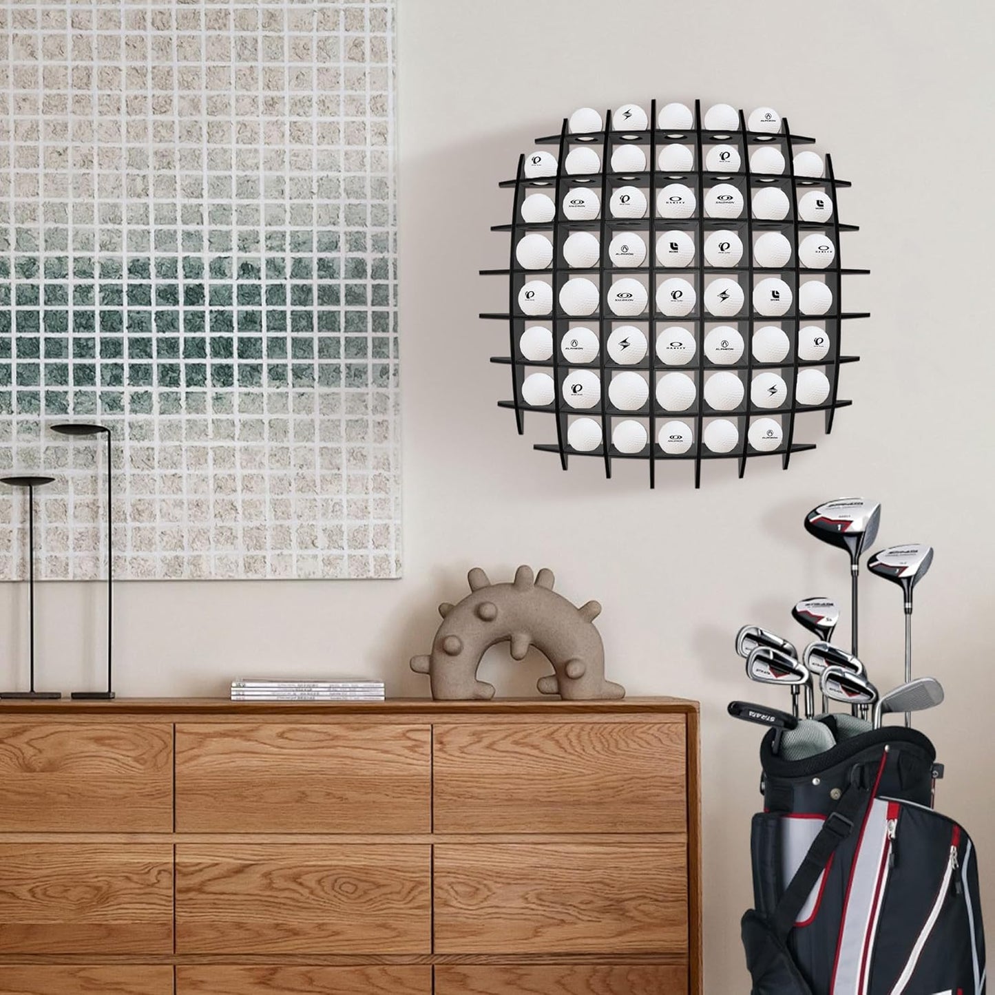 Golf Ball Display up to 52Pcs, Golf Ball Holder Wall Mounted, Golf Ball Rack for Golf Lovers (Black)