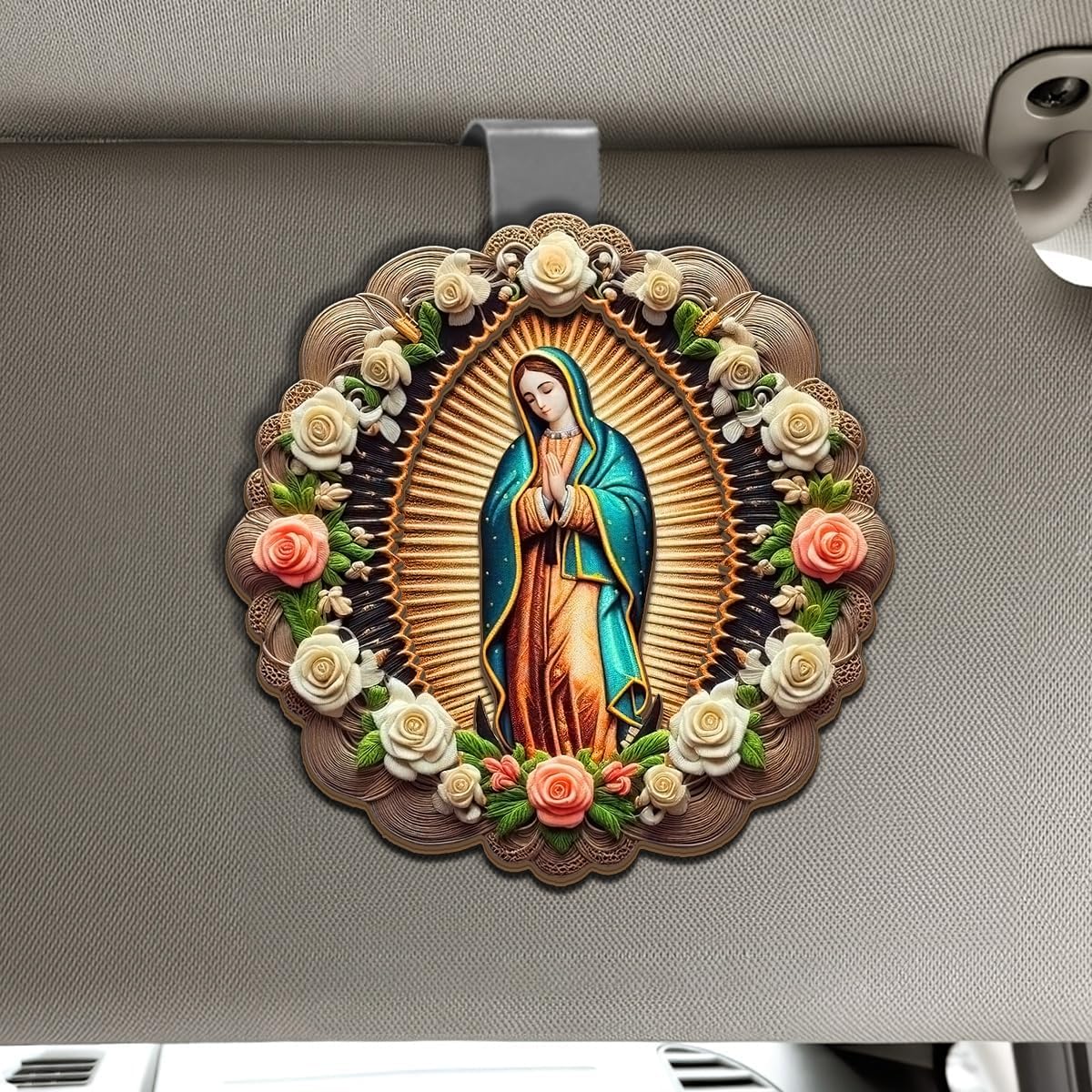 Jesuspirit Personalized Car Visor Clip – Guardian Angel Visor Clip, Our Lady of Guadalupe, Christian Car Accessories, New Driver & Religious Gifts (The Virgin Mary Vintage Style)