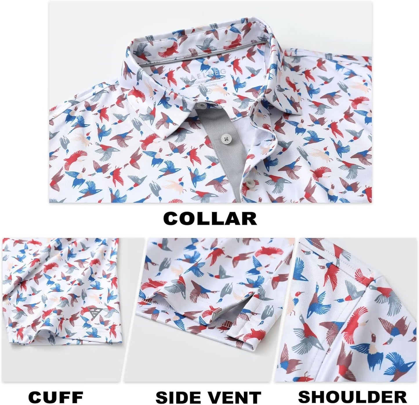 M MAELREG Mens Golf Shirt Short Sleeve Dry Fit Print Moisture Wicking Performance Patterns Collared Polo Shirt