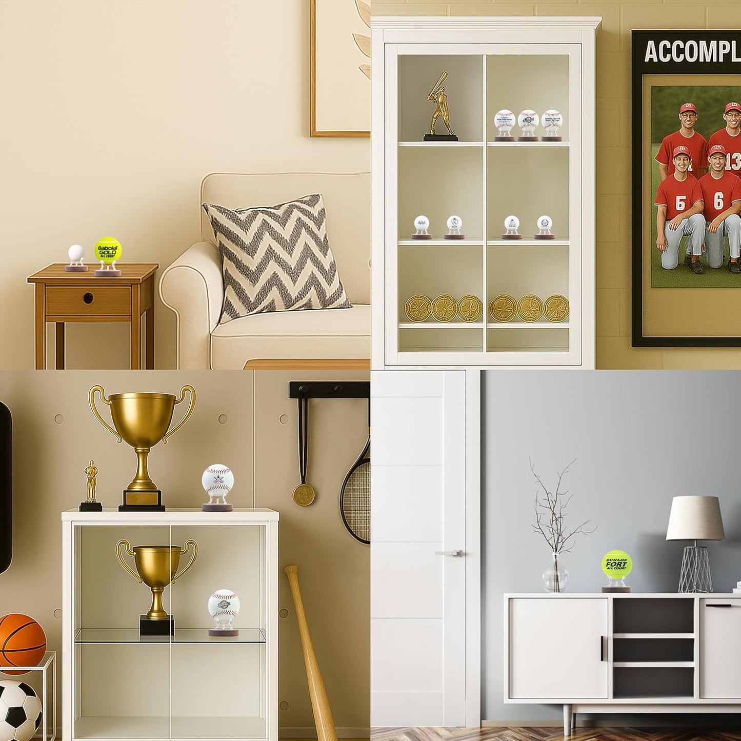 Set of 2 Baseball Display Stands – Walnut Wood Base with Clear Acrylic Support, Baseball Holder Stand for Display, Softball Stands, Golf Ball Holder, Tennis Ball Display Box for Memorabilia