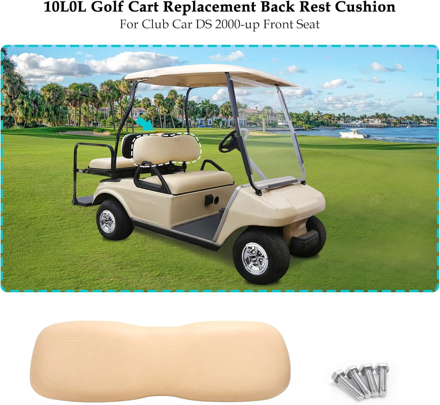 10L0L Front Seat Bottom & Backrest Assembly for Club Car DS 2000.5-up Golf Cart, Factory Style Replacement Cushions