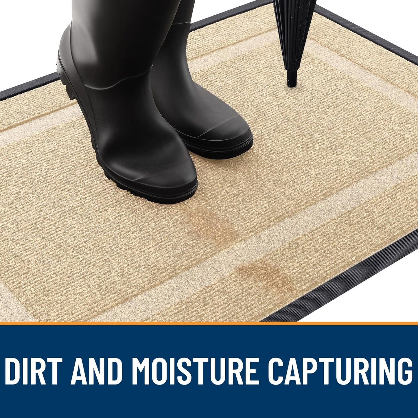 OLANLY Front Door Mat Indoor Outdoor Entrance, Waterproof All-Season, All-Weather Doormat, Sturdy Natural Rubber, Fade Resistant, Low Profile, Easy Clean Patio Porch Entryway Mat, 29.5x17, Beige