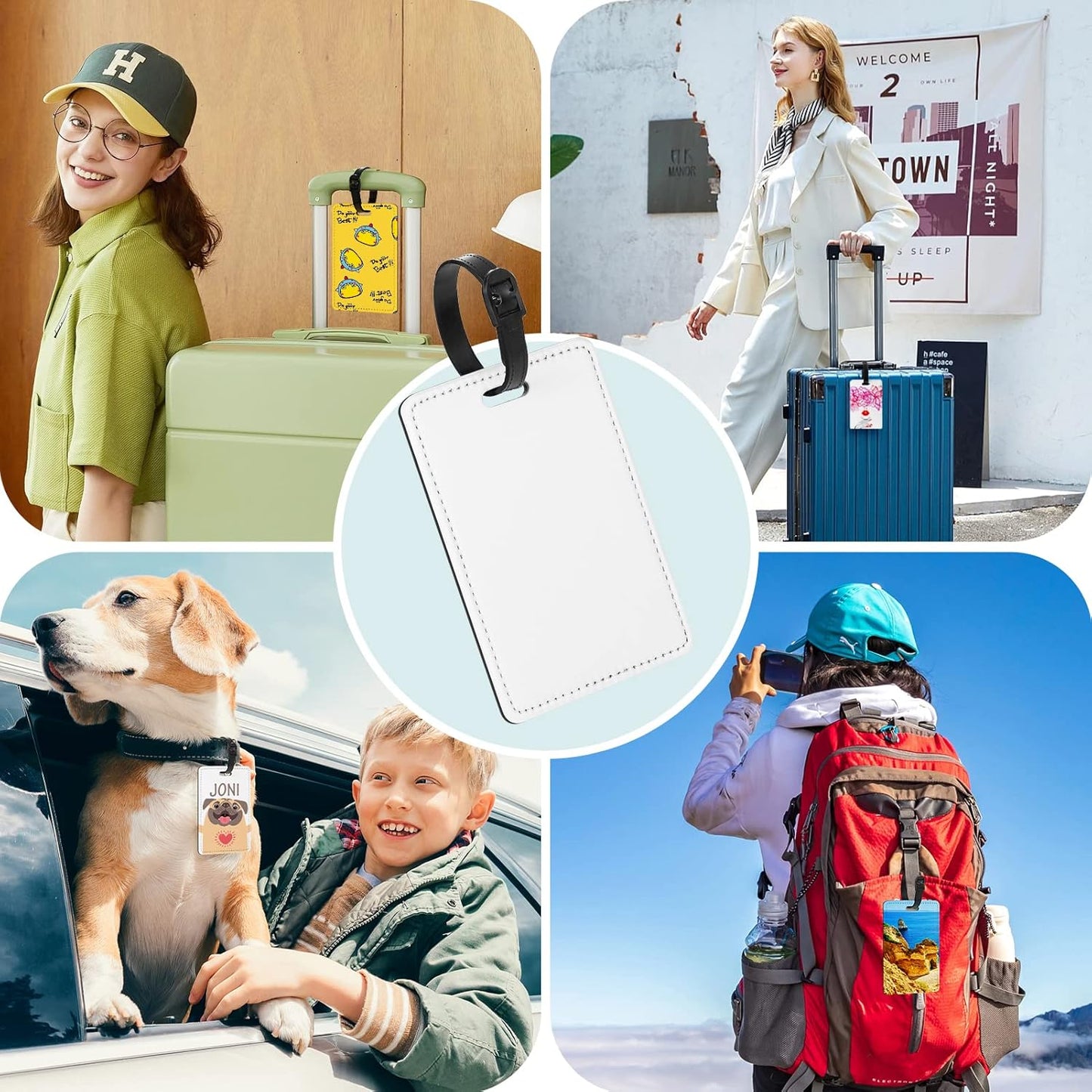 10 Packs Personalized Leather Luggage Tags for Suitcase, Custom Golf Bag Tag Travel Labels Name Identifiers with Strap for Women Men Customized Your Own Text Photo Logo