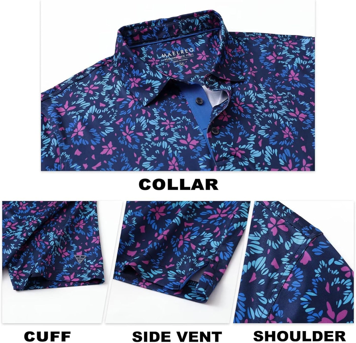 M MAELREG Mens Golf Shirt Short Sleeve Dry Fit Print Moisture Wicking Performance Patterns Collared Polo Shirt