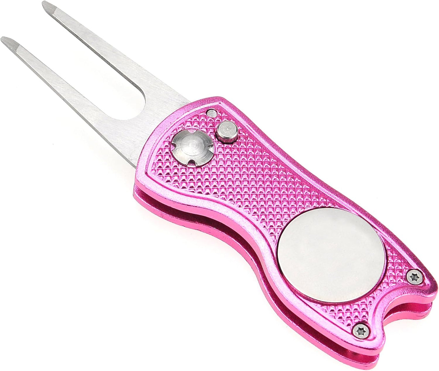 Mile High Life Microfiber Waffle Pattern Golf Towel | Club Groove Cleaner Brush | Foldable Divot Tool with Magnetic Ball Marker (Pink Towel/Brush/Fish Divot)