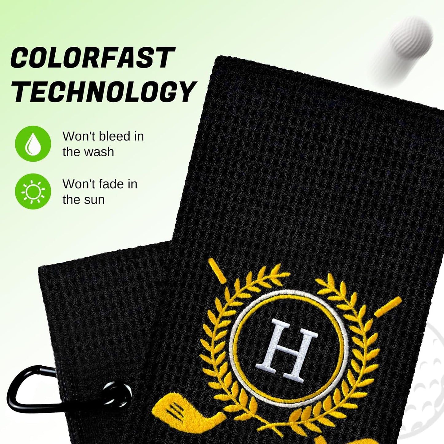 Personalized Golf Towels for Golf Bags - Microfiber Monogrammed Golf Towels for Men/Women, Retractable Brush Tool Kit with Club Groove Cleaner, Custom Golf Accessories for Golfers (Initial H)