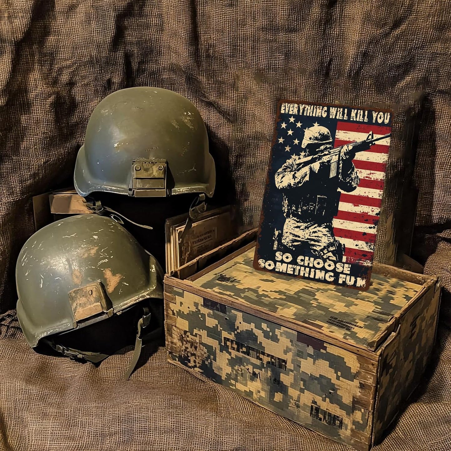 Memorial Day Metal Tin Sign U.S Army Everything Will Kill You So Choose Something Fun Aluminium Sign Veteran Metal Poster 12x8 Inch Home Kitchen Garage Man Cave Coffee Bar Wall Decor