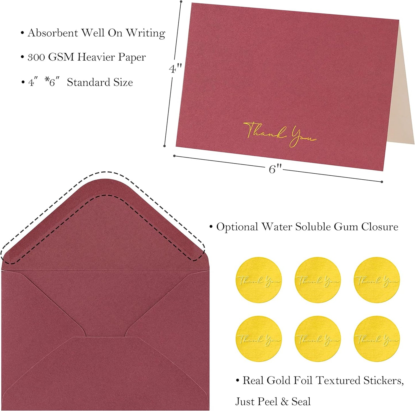 Crisky 50 Pack Thank You Cards With Envelopes & Stickers, Printable Ivory Thank You Cards for Wedding/Bridal Shower/Baby Shower/Business/Graduation