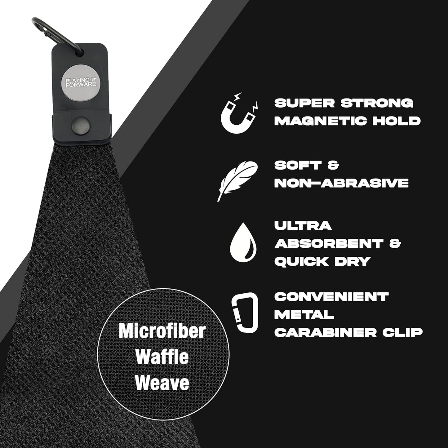 Magnetic Golf Towels for Golf Bags with Clip & Ultra Strong Magnet - Waffle Weave Microfiber Towel for Secure Hold on Bags & Carts - Ideal Club Cleaner & Accessories - Black