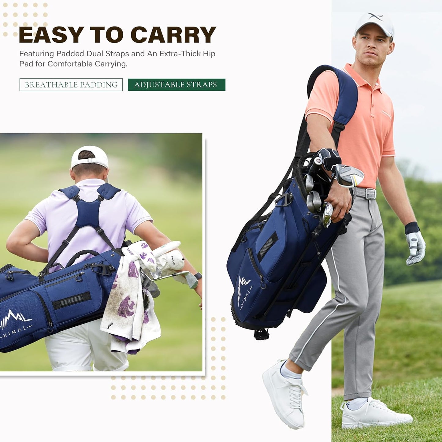 Golf Stand Bag with 7 Way Top Dividers, Lightweight Golf Bags for Men Women with Multiple Pockets, Dual Straps