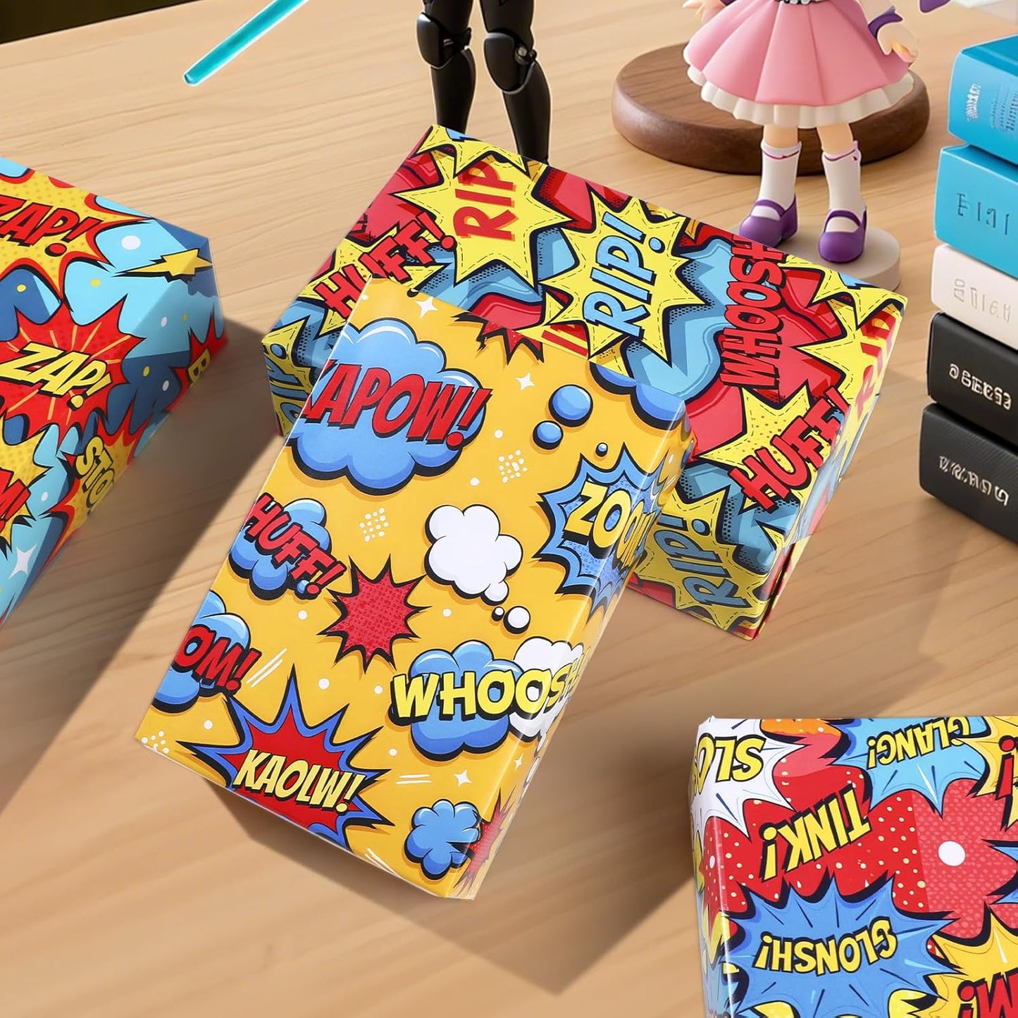 Pineraap Comic Wrapping Paper 12 Sheets Colorful Talk Bubbles Designs Cartoon Gift Wrap for Birthday,Party,20"×28"