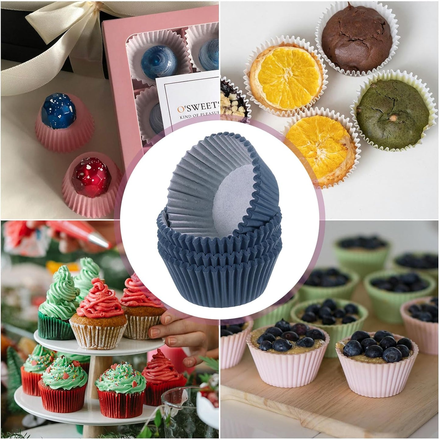 HARFINGTON 100 Count Cupcake Liners Dark Blue Cupcake Cups Standard Size Muffins Liners Papers Baking Cups Wrappers Greaseproof for Party Wedding Birthday