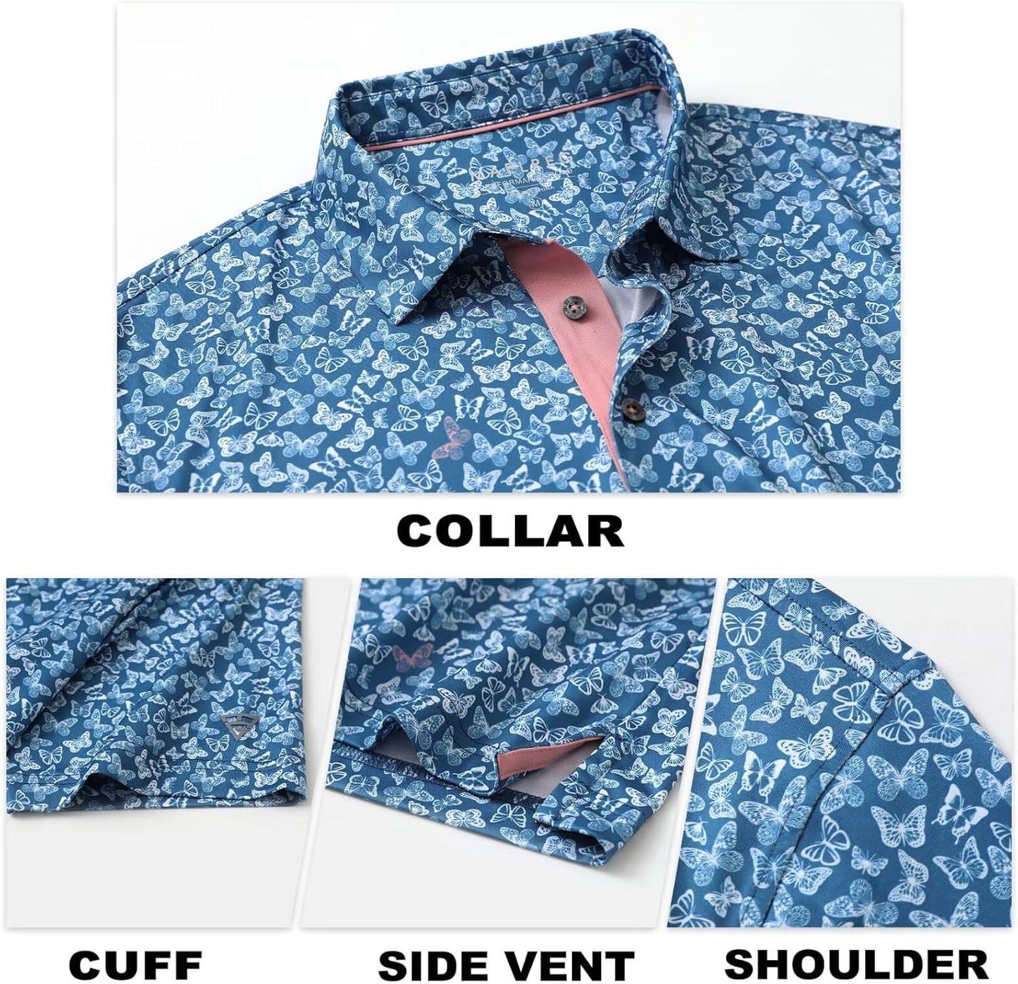 M MAELREG Mens Golf Shirt Short Sleeve Dry Fit Print Moisture Wicking Performance Patterns Collared Polo Shirt