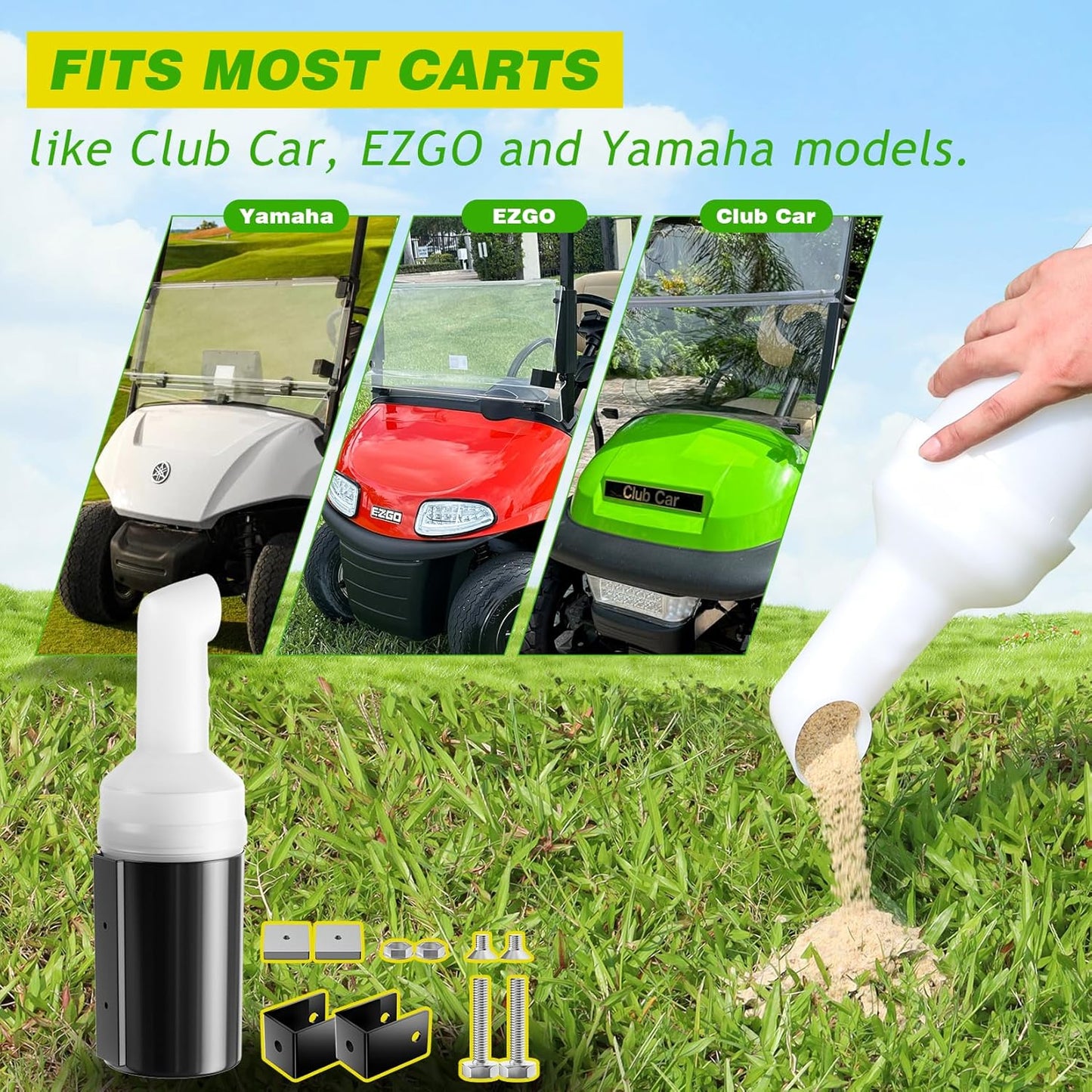 Drive-up Golf Cart No-Drilling Sand Bottle Assembly Universal for Club Car EZGO Yamaha Models, Large Capacity Divot Filler Sand Bottle with Rattle Proof Holder