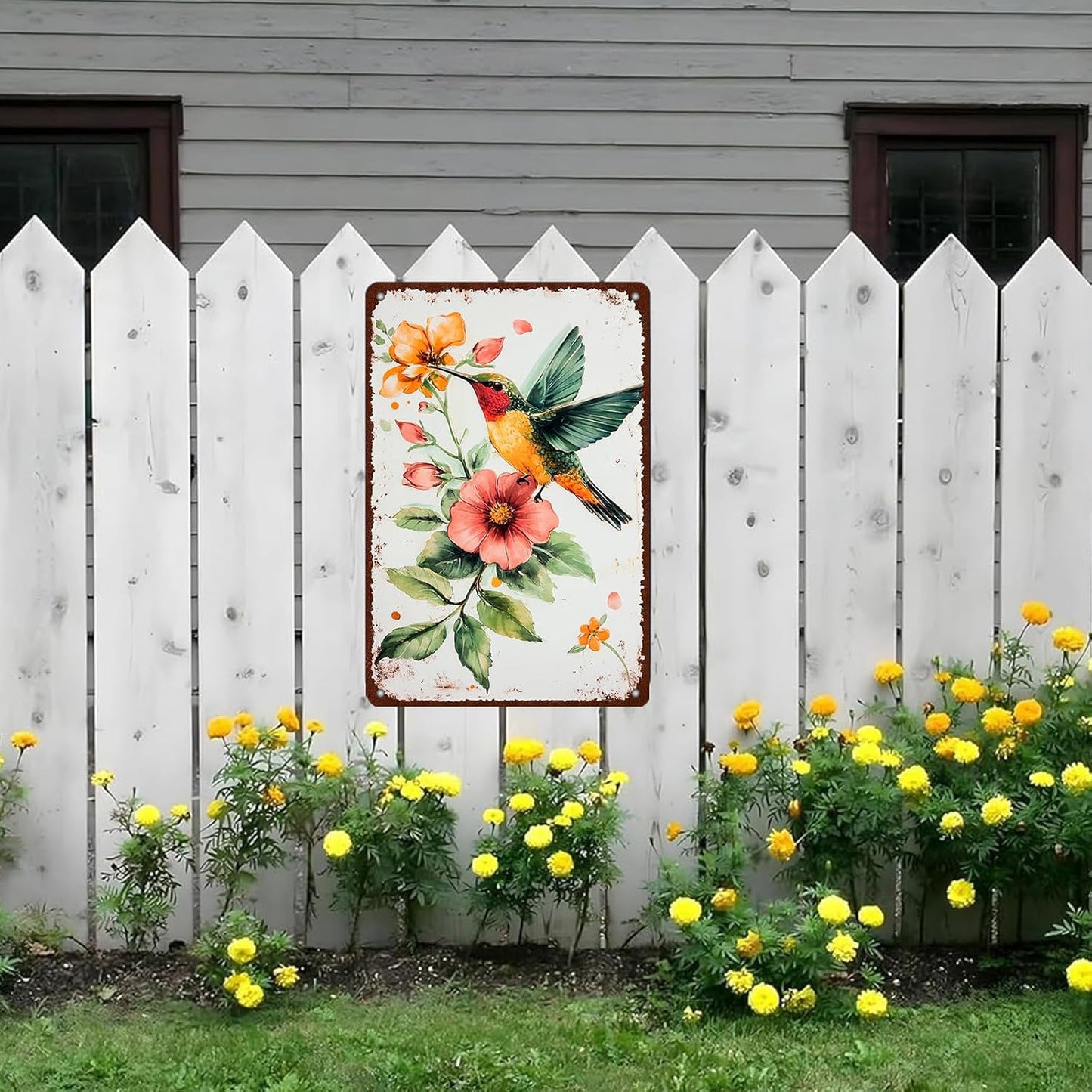 Anique Metal Tin Sign Hummingbird Watercolor Colorful Bird Metal Sign Hummingbird Art Decor Hummingbird Paradise Wall Sign 8x12 Inch