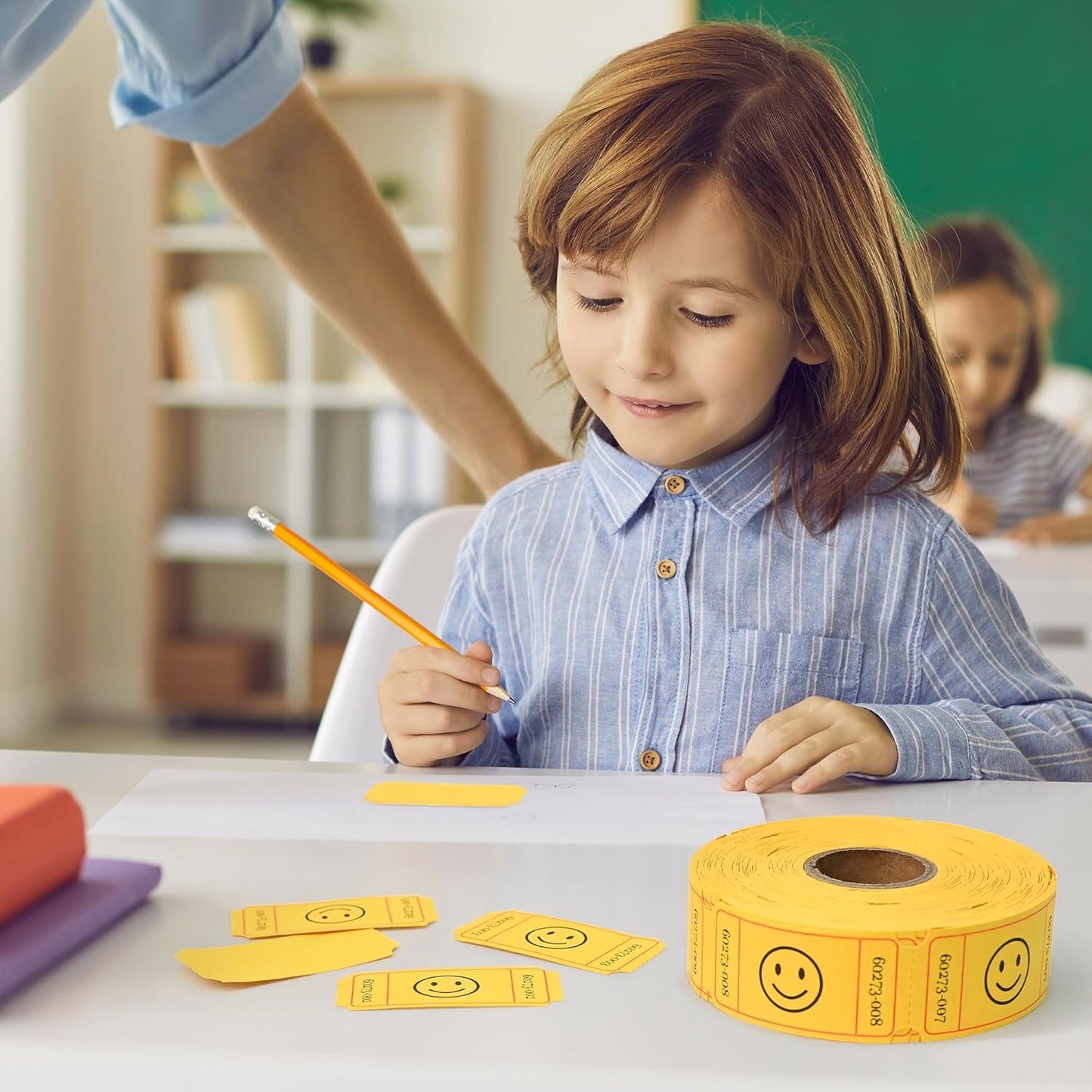 L LIKED 500 Raffle Tickets, Smile, Yellow (6 Color Selection), Single Roll, Ticket for Events, Entry, Class Reward, Raffle & Prizes