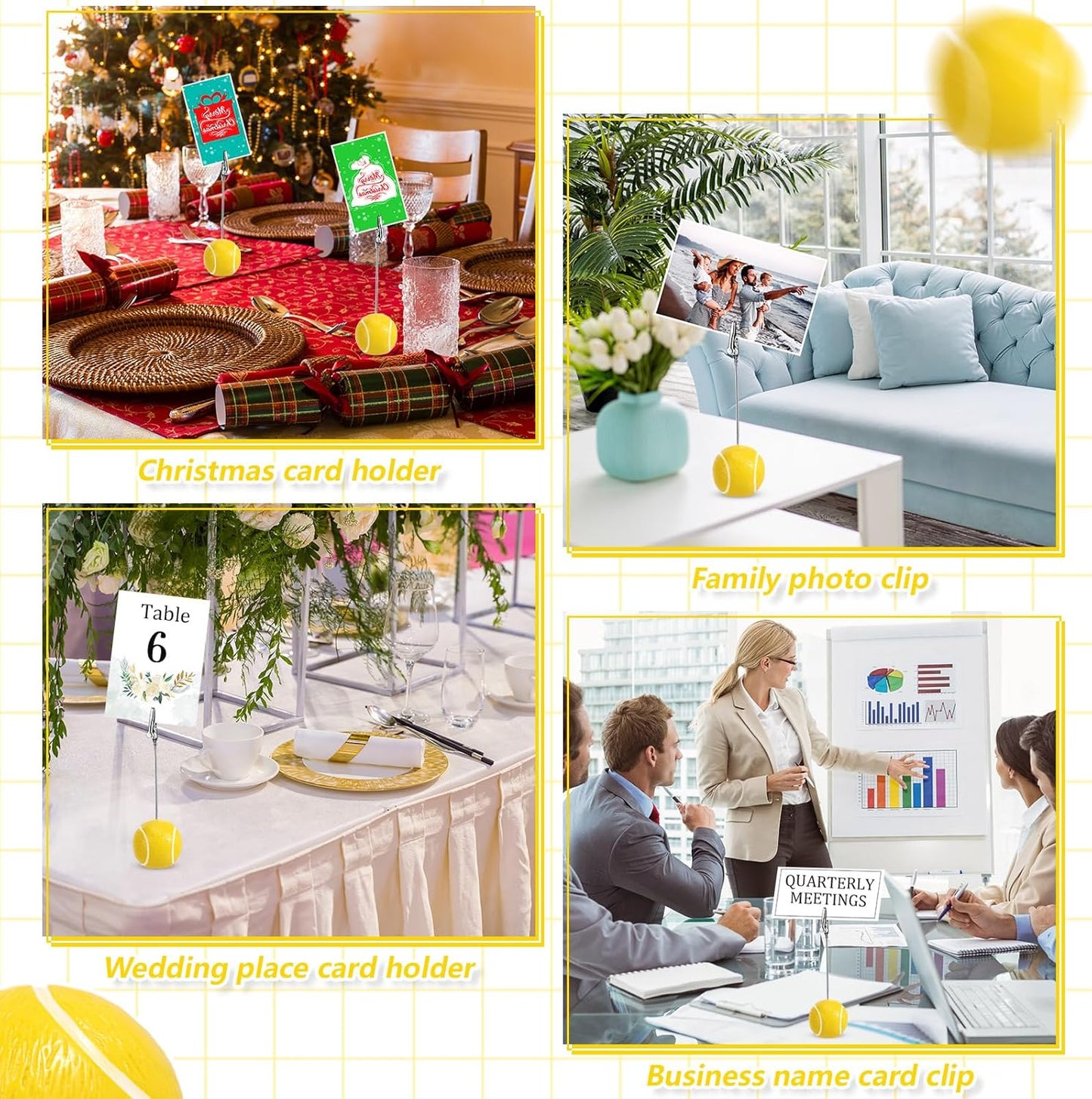 Jetec 12 Pcs Resin Sports Ball Base Memo Clips with Alligator Wire Table Number Card Place Holders Photo Stand for Office Menu Wedding Party Events Decoration (Tennis)