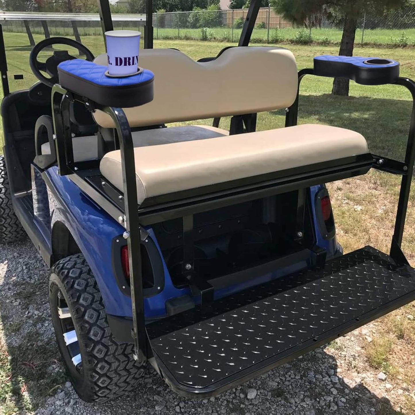 NOKINS Golf Cart Diamond Flip Armrest with Cup Holder, No Drilling Required, Golf Cart Folding Hinged Armrest, Inward Mount, for Club Car EzGo Yamaha Back Seat Kit