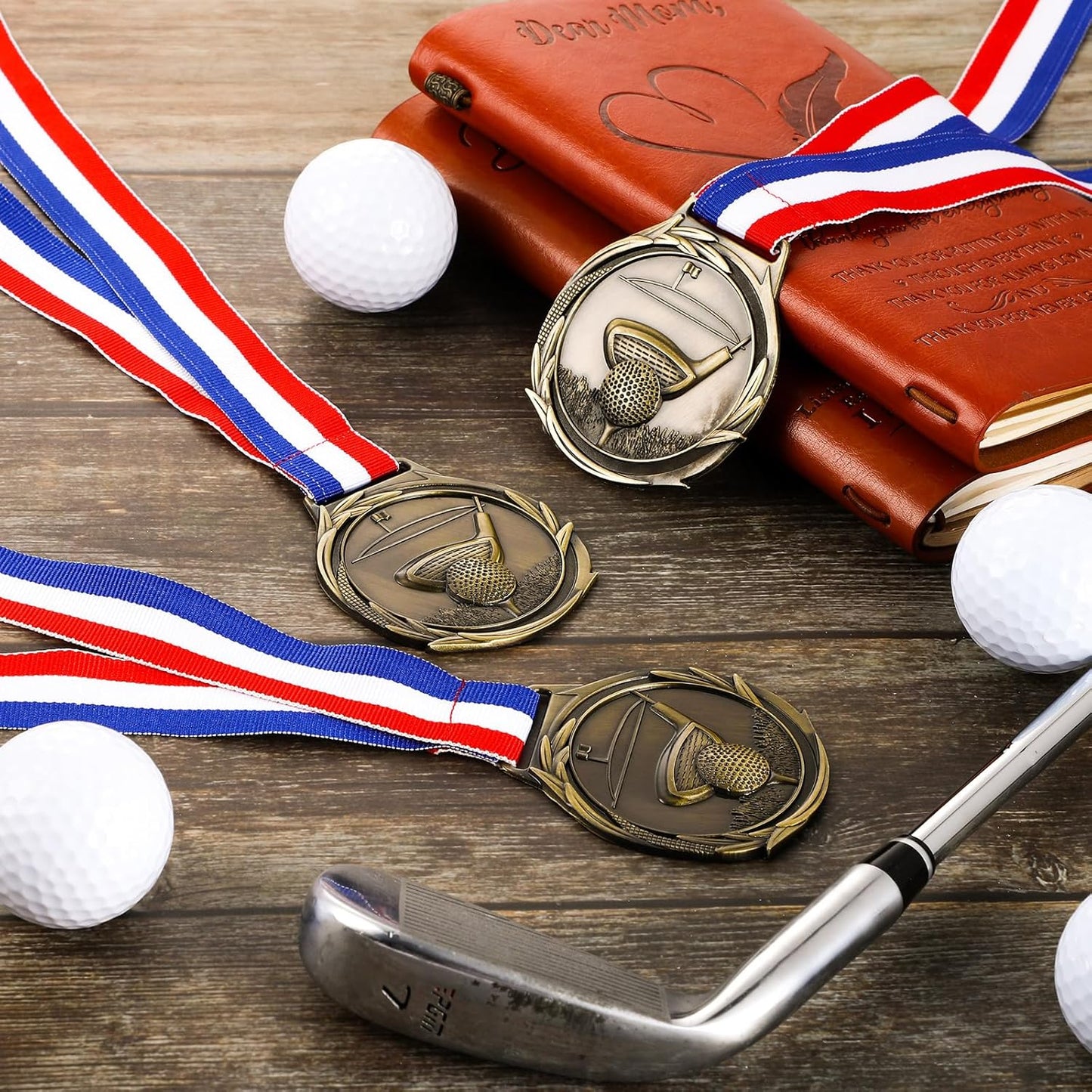 30 Pcs Golf Award Medals 2 Inch Bronze Color Tournament Medallion Zinc Alloy Golf Trophy Golf Tournament Prizes with Neck Ribbon for Adults Golf Tournament