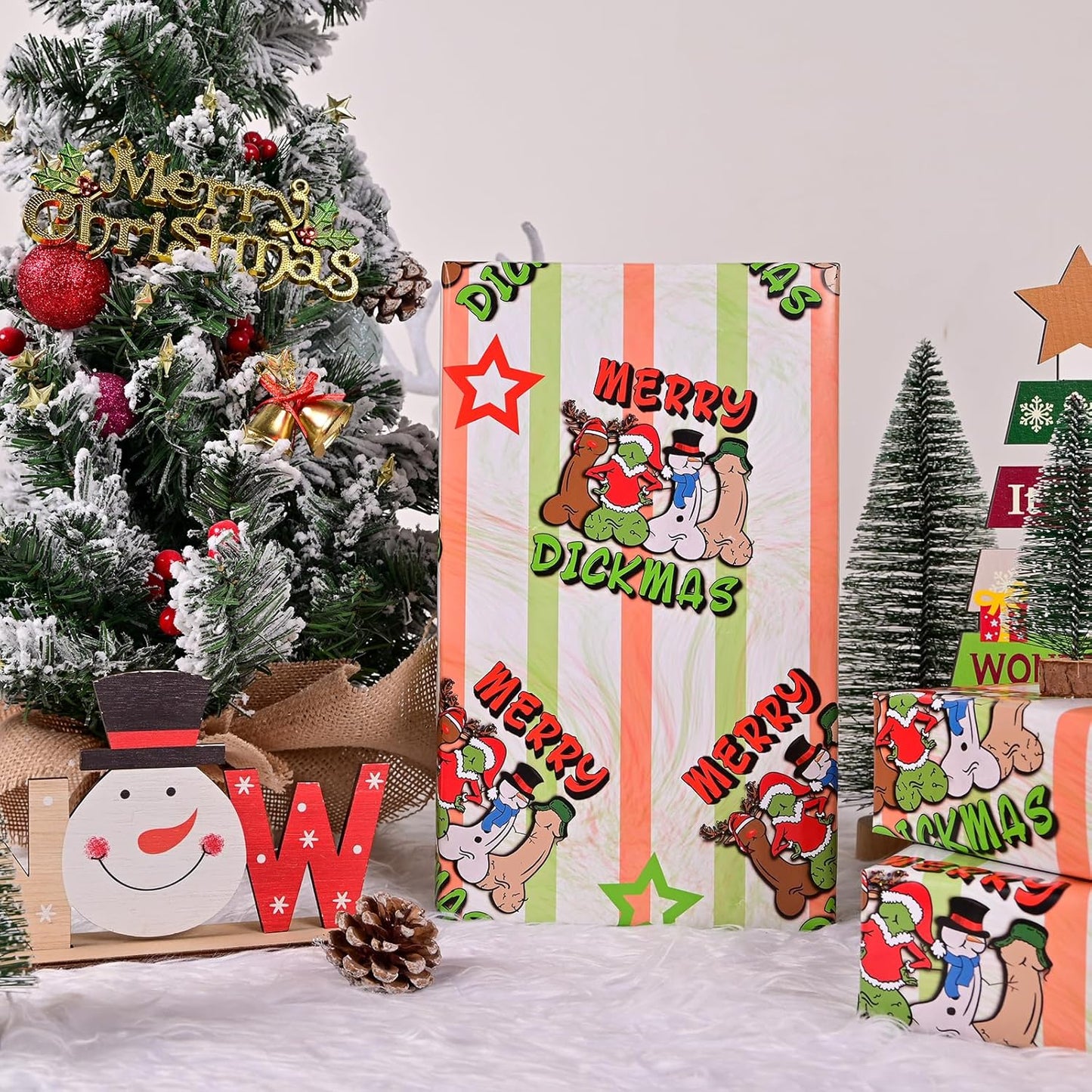 Dtiafu Funny Christmas Wrapping Paper Unique Dxxkmas Gift Wrap Paper Bulk Folded Flat Rude Shape for Women Men Adult Husband Wife Holiday Birthday (6 Pack)