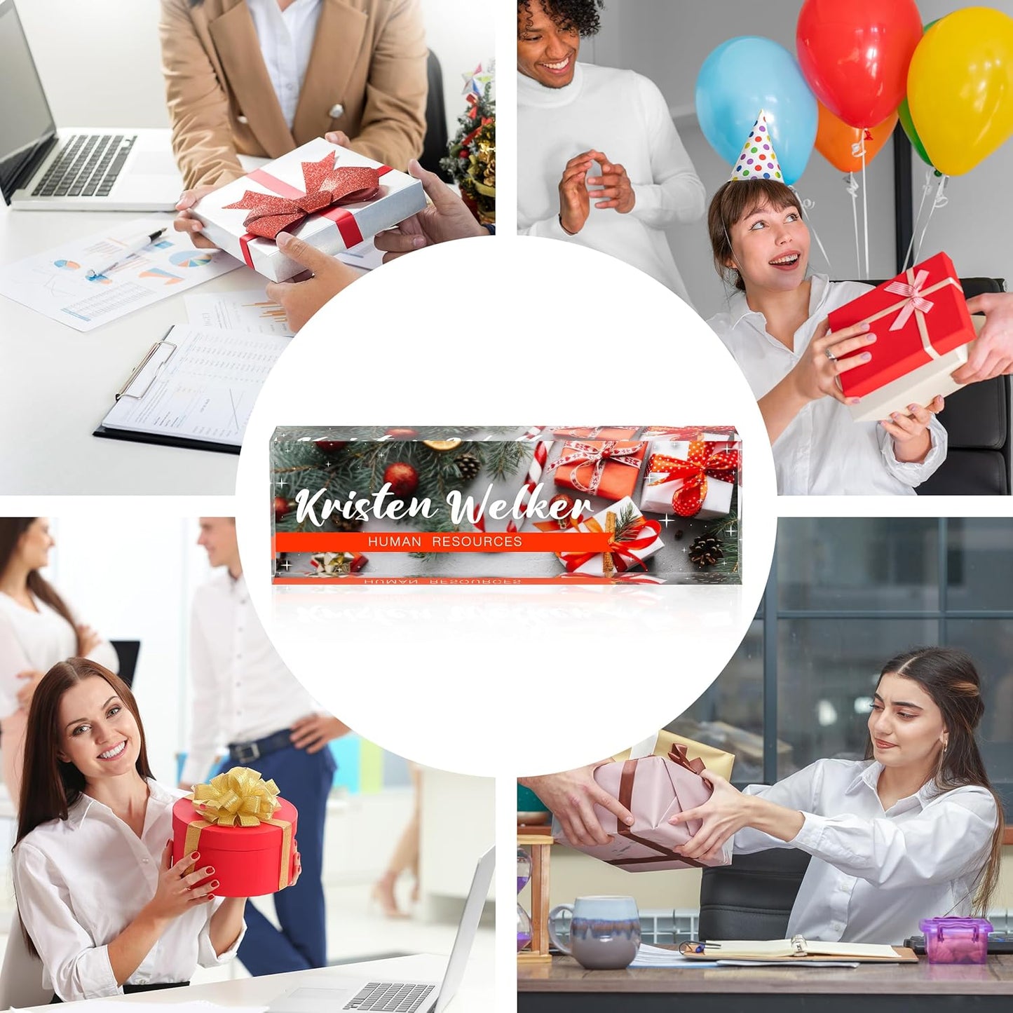 Personalized Name Plate for Desk Custom Acrylic Desk Name Plate Custom Employee Appreciation Gifts Office Gifts for Women, Men, Boss, Coworkers, Teacher, Nurse (Christmas Gift Box)