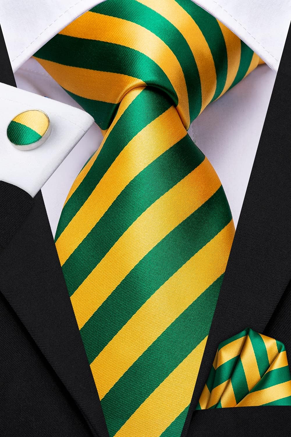 Dubulle Mens Paisley Striped Tie WOVEN Necktie for Men and Handkerchief Cufflinks Set Wedding Formal Business