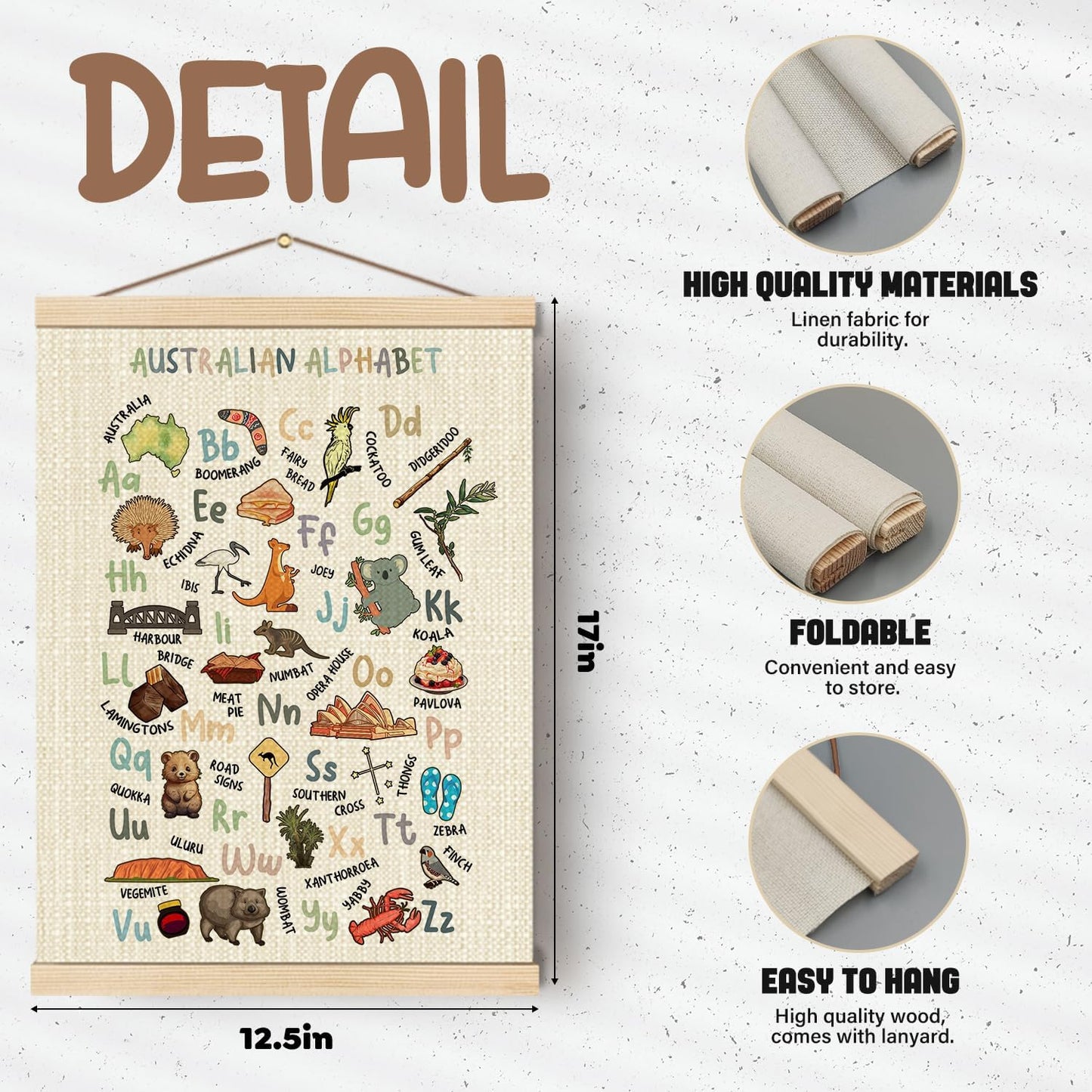 Boat Wades Australian Alphabet Poster Hanger Frame - Nursery Wall Decor, Australian Animal Alphabet ABC Educational Wall Art Decor for Toddler Kids Room Playroom Classroom Nursery, 12x16 Inch