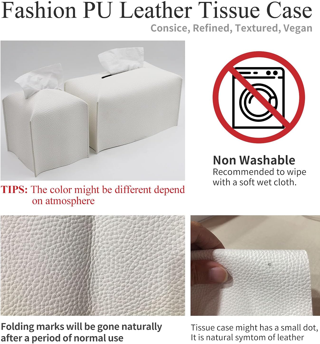 Livelab Tissue Box Cover, Square Decorative PU Leather Tissue Box Holder Modern Tissue Case Facial Paper Organizer Dispenser for Bathroom, Vanity Countertop, Night Stands, Desk, Car 5X5X5'' | Black