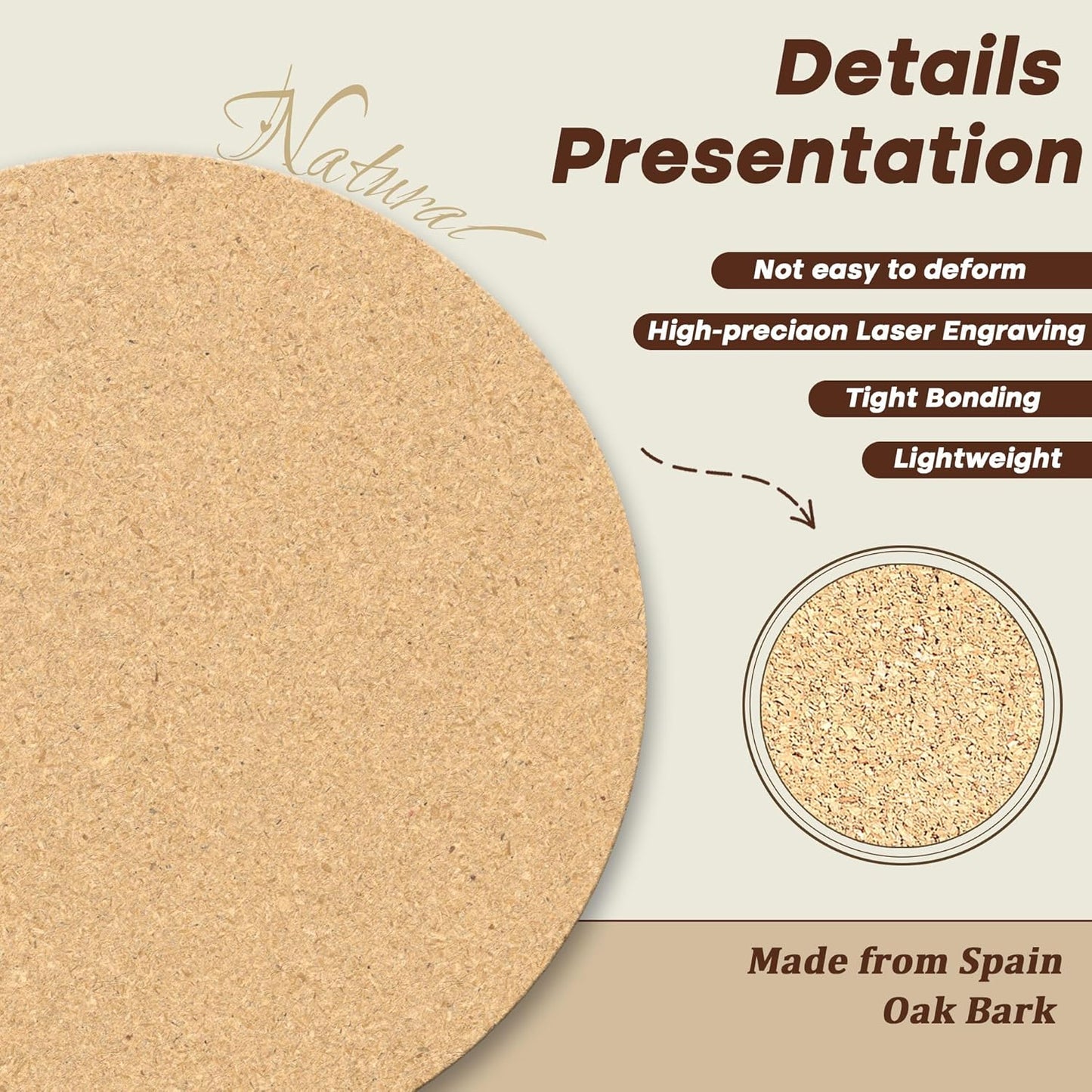 30-100Pcs Personalized Coasters, Custom Cork Drink Coasters with Laser Engraved Text Name Logo, Non-Slip, Heat-Resistant, Custom Wedding, Anniversary, Housewarming Gifts (Upgraded Version)