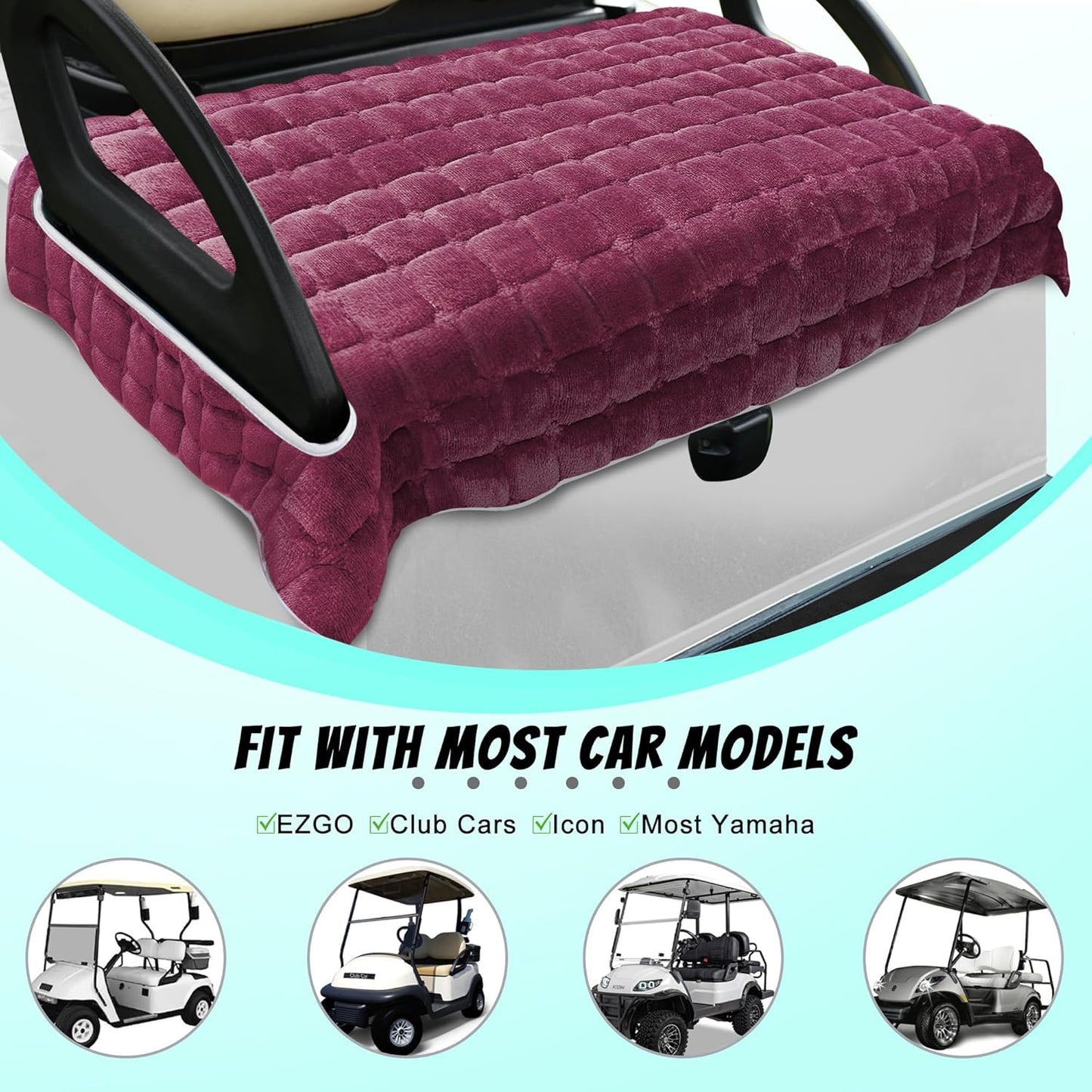 YOKYHOM Golf Cart Seat Covers, Supreme Comfort Golf Cart Seat Towel Blanket, Heavyweight Deep-Pile, Fits EZGO, Yamaha, Club Car and More 2-Seat Carts, 50"x 27.5", Magenta