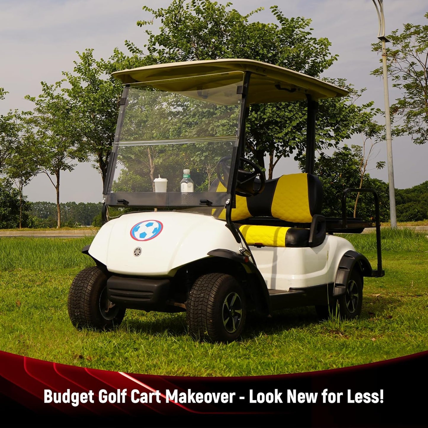 Golf Cart Front Seat Covers for Yamaha Drive 2007-2016/Drive 2 2017+ Front OEM Universal Seat Cushion, Marine Grade Vinyl Leather Seat Covers/Easy to Install-Yellow(2PCS)