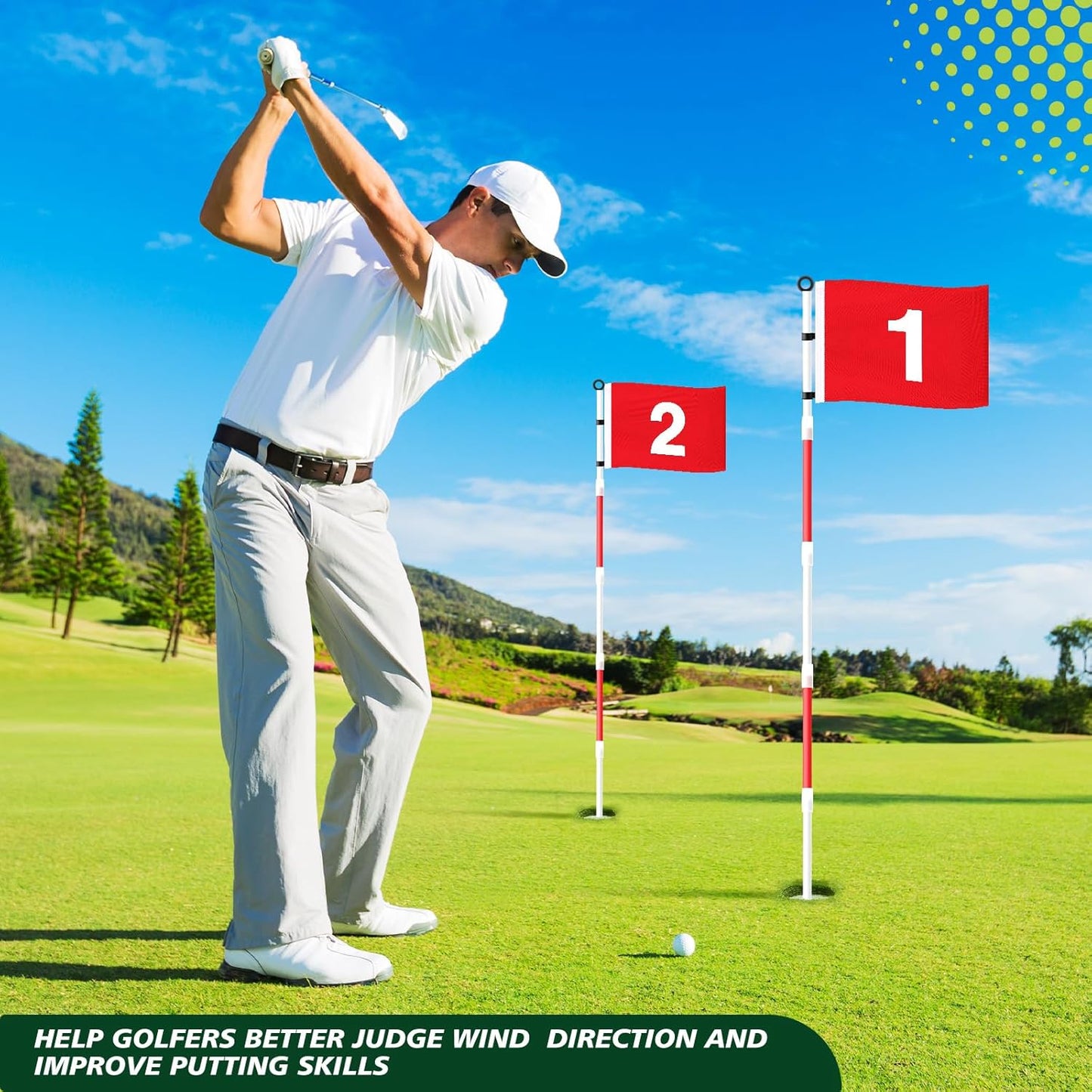 Golf Flagstick 6ft, Golf Pin Flag Hole Cup Set Putting Green Flags and Poles Numbered Golf Flags for Driving Range Backyard, Portable 5 Section Design for Golf Practice, Gift Idea