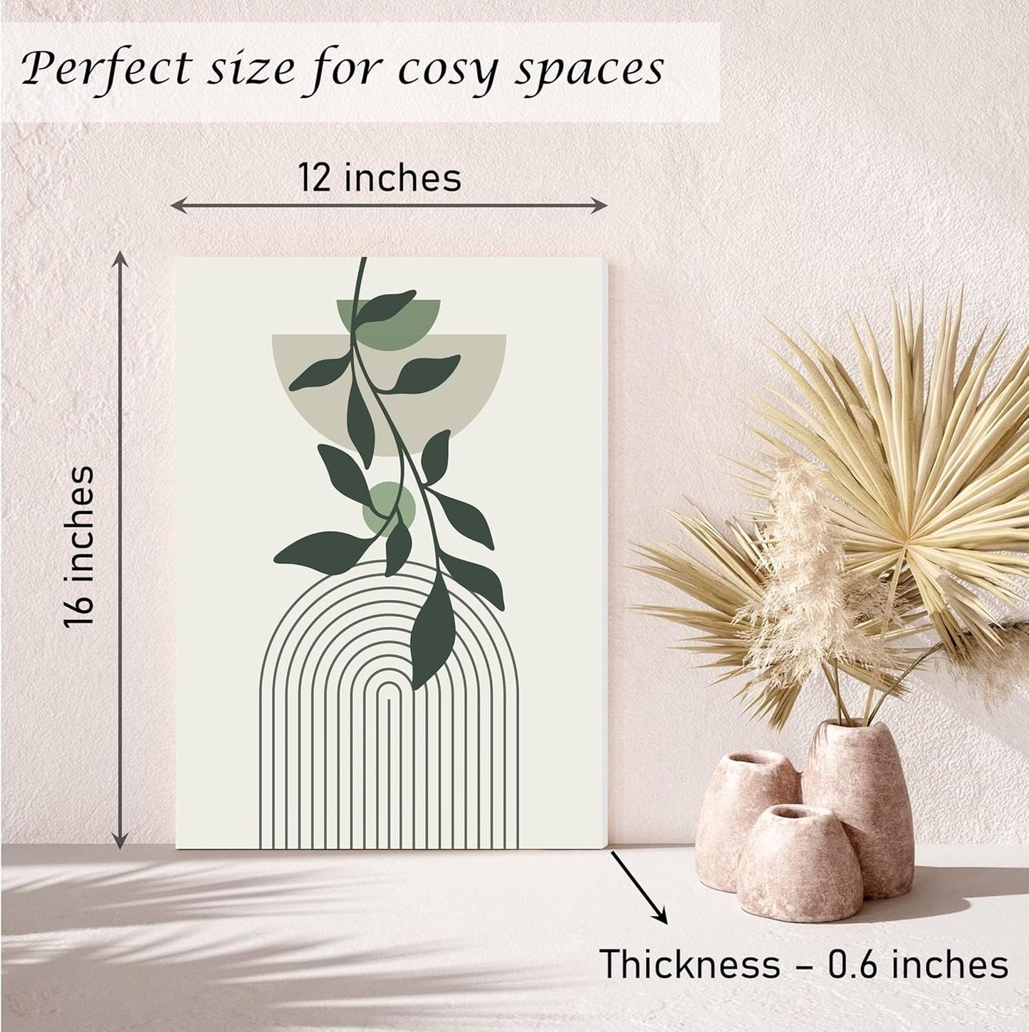 Induslyfe Large Framed Boho Canvas Wall Art Set of 3, Mid Century Modern room Decor, Minimalist Geometric Abstract Boho Bathroom wall art Canvas Prints Ready To Hang Bedroom decor (Sage Green,