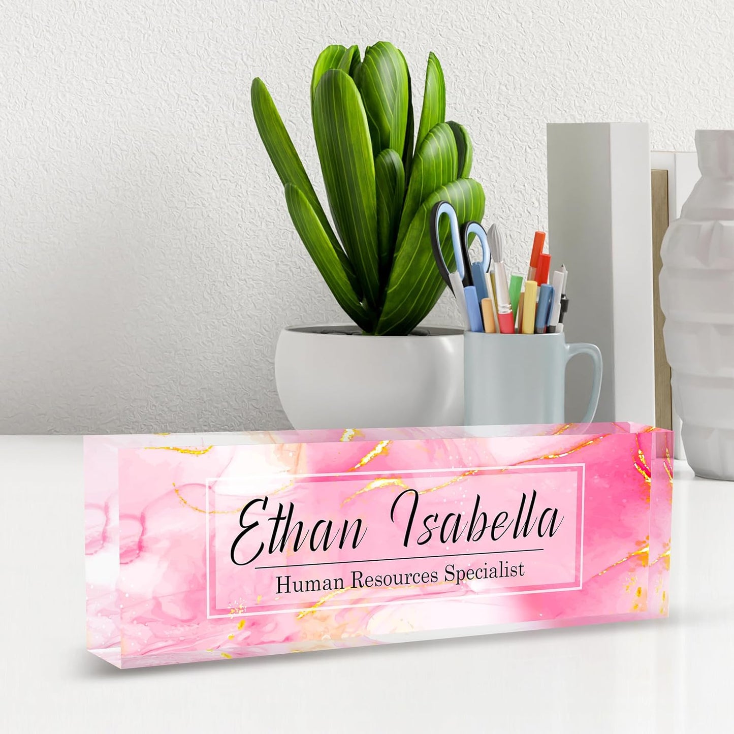 Name Plate for Desk, Custom Desk Name Plate Personalized, Office Desk Decor for Women and Men, Employee Appreciation Gifts Office Gifts for Boss, Manager, Teacher, Nurse (Pink Marble)