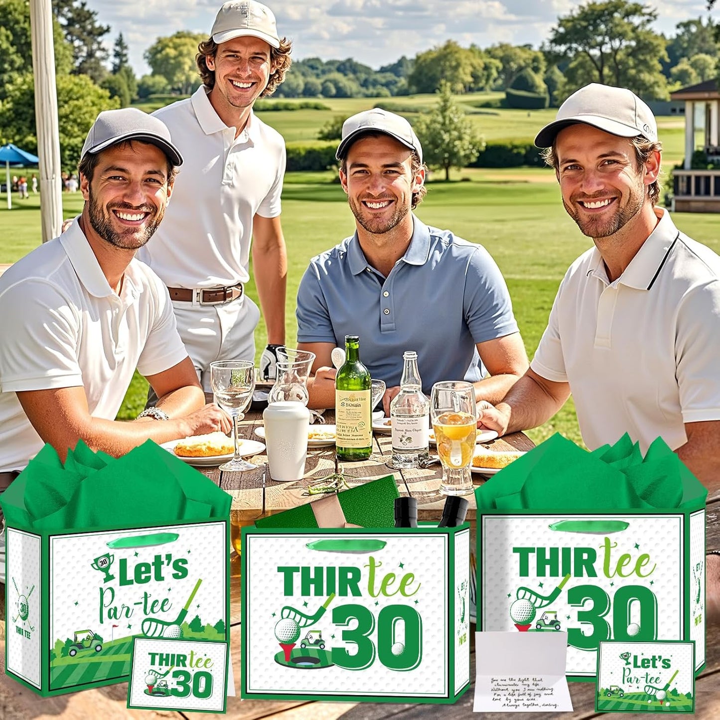 Quirkistry Golf 30th Birthday Gift Bag for Men Golf Happy Thirty Birthday Party Gifts bag with Tissue Paper Greeting Card Thir-Tee Bday Gift Wrapping