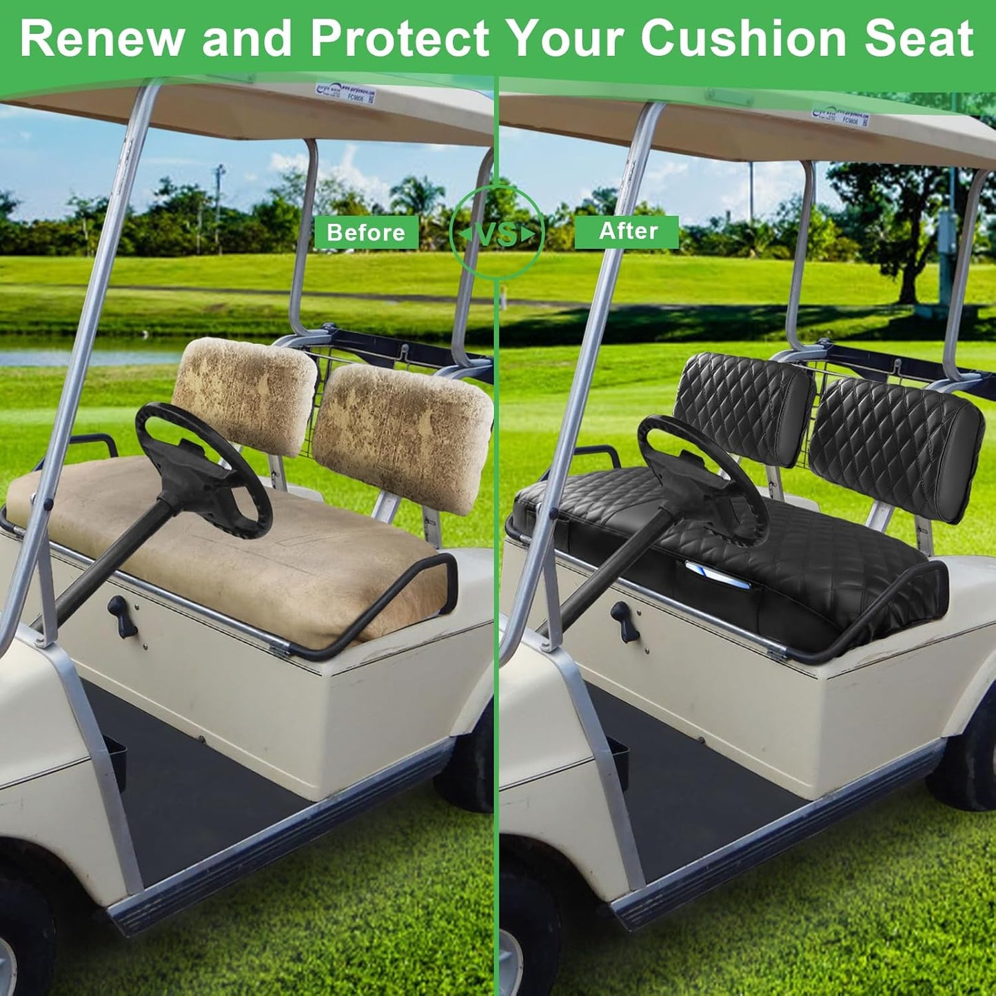 Club Car DS Pre-2000 Seat Cover, Golf Cart Front Seat Cover Fit for Club Car DS 1982-2000 OEM Ordinary Seat Cushion, Concave and Convex Design Appearance, Thick Vinyl Leather Comfortable