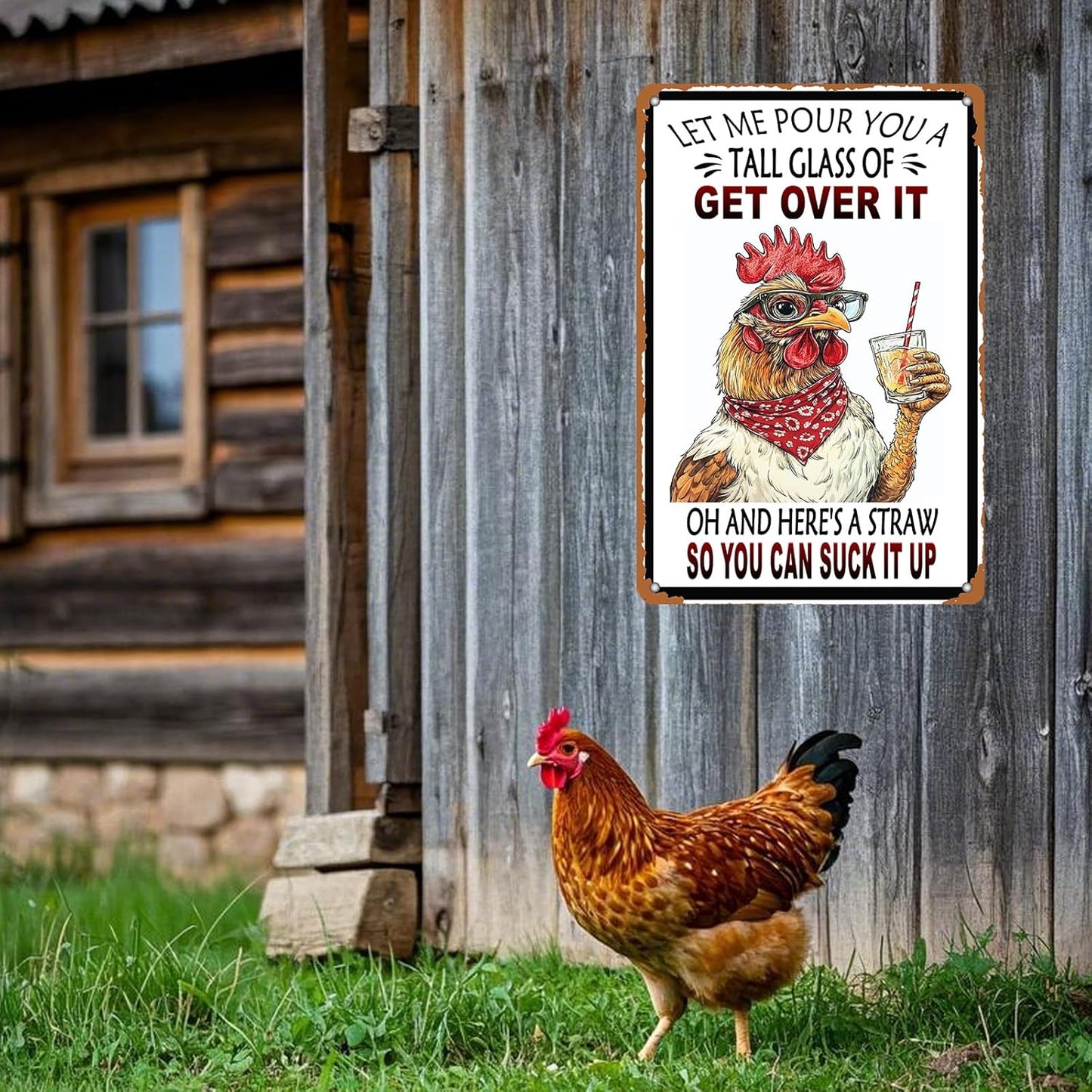Vintage Chicken Let Me Pour You A Tall Glass Of Get Over It Aluminum Metal Tin Sign 12x8 Inch Home Kitchen Garden Wall Decor