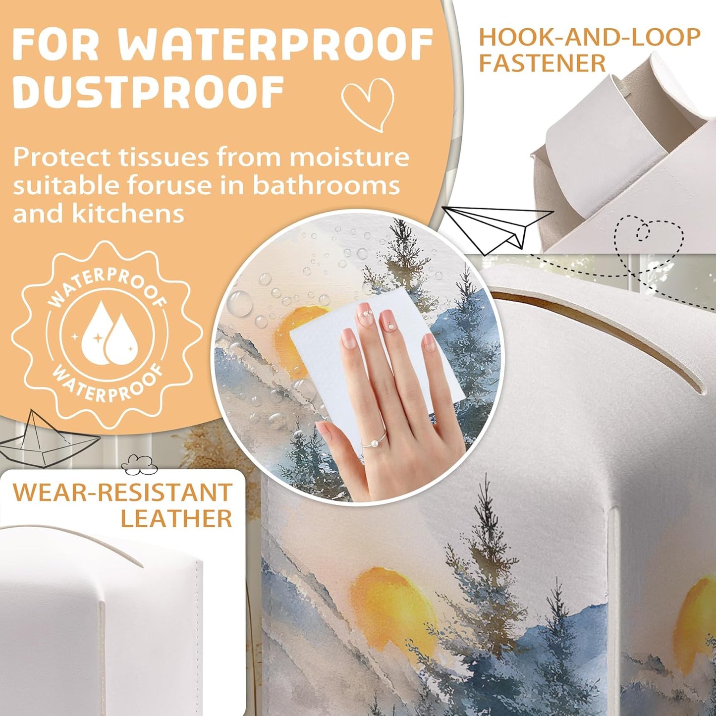 Winter Pine Tree Tissue Box Holder, Winter Forest Landscape Leather Tissue Box Cover Square with Bottom Belt, Paper Facial Decorative Tissues Cover for Bathroom Kitchen Office Home Decor-B24