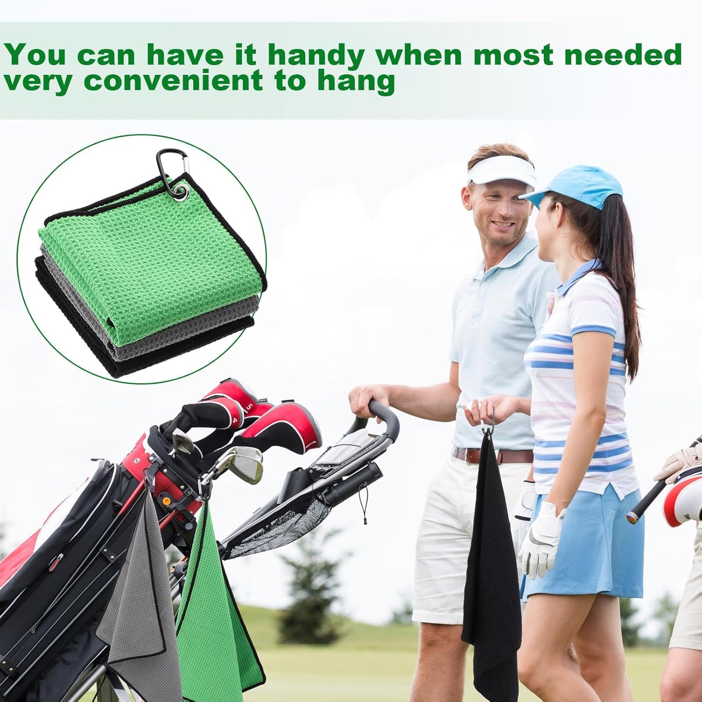 Batiyeer 12 Pcs Golf Towel Bulk for Golf Bags 16'' x 16'' Microfiber Fabric Towel with Clip Waffle Pattern, Fitness, Camping, Hiking, Yoga