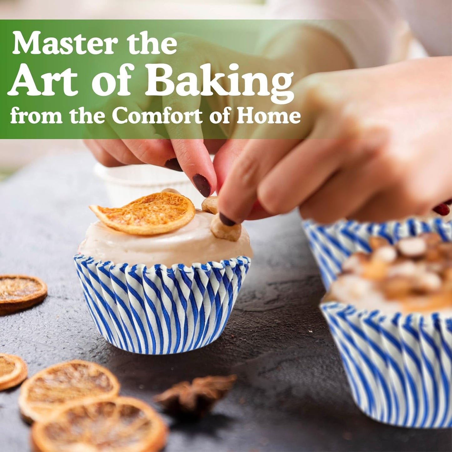 Regency Wraps Greaseproof Professional Grade Baking Cups, Pack of 40, Standard Liners, Blue Pisa Stripe, for Cupcakes, Muffins, Candy, Non Stick