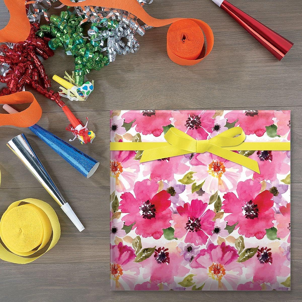 Current Perfect Pink Poppies Jumbo Rolled Gift Wrap (1 Giant Roll, 61 sq. ft.) Peek-Proof, For Birthdays, Graduations, Baby Showers and More
