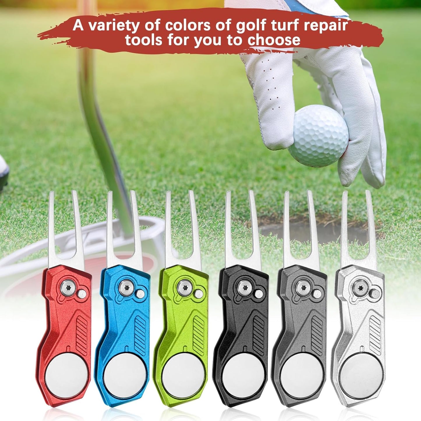 Golf Divot Repair Tool- Switch Foldable Divot Tool with Magnetic Ball Marker & Open Button Use for Golf Accessories