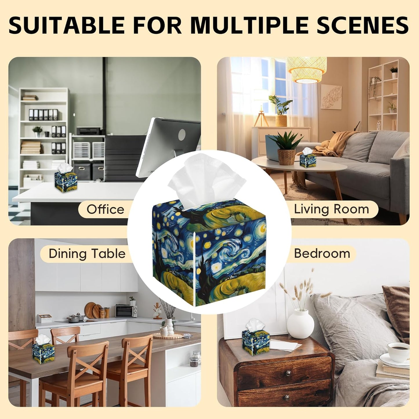 Tissue Box Cover Square,Starry Night Sky Tissue Box Holder Waterproof Leather Facial Paper Case Modern Home Decoration for Bedroom Dresser Night Stand Office Desk