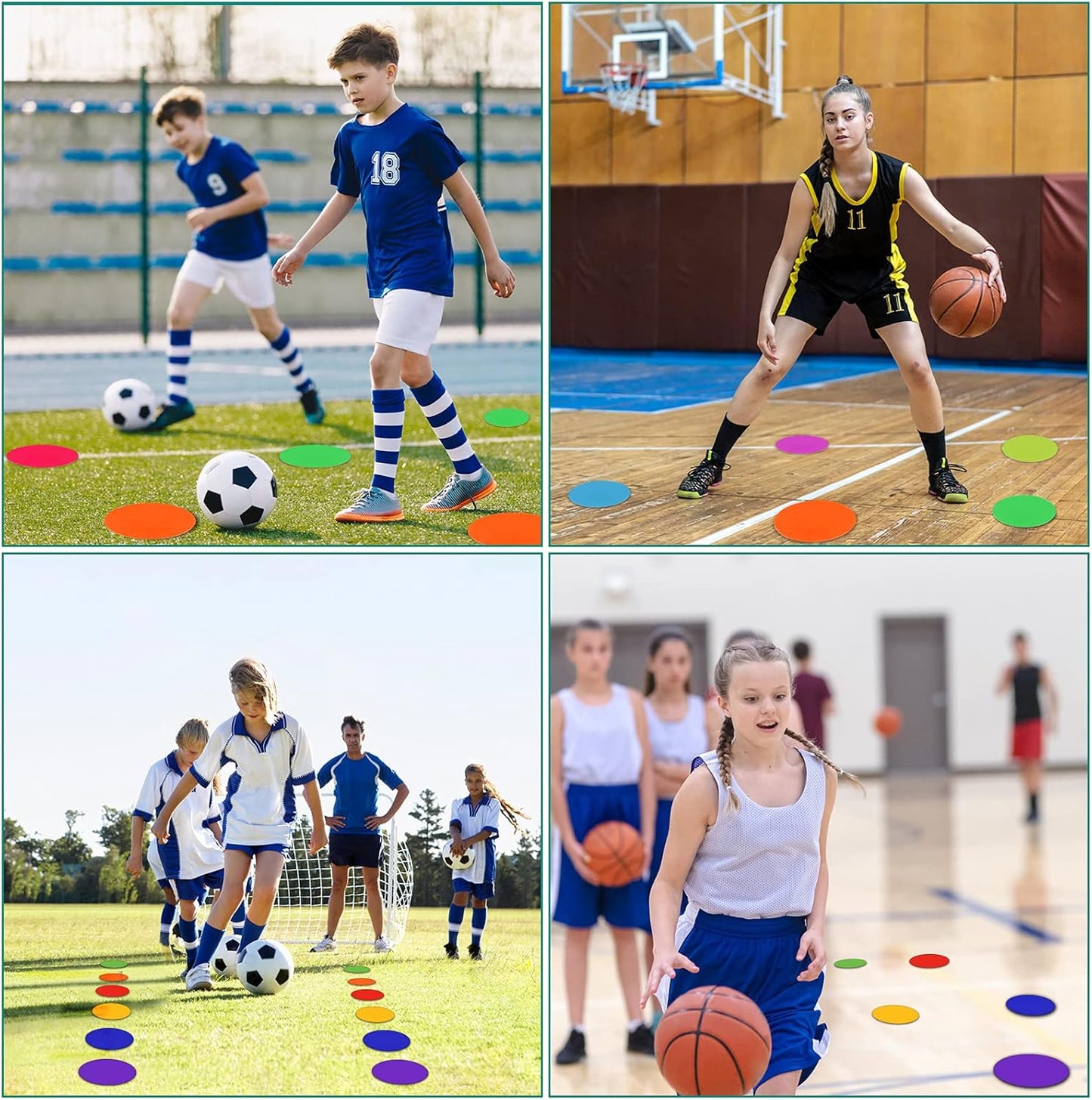 9 Inch Poly Spot Markers for Gym Floor Poly Spots, 12/18/24/36 Pcs Round Non-Slip Rubber Floor Dots Agility Markers Flat Cones for Sports Soccer PE Training, Dance, Classroom Activities