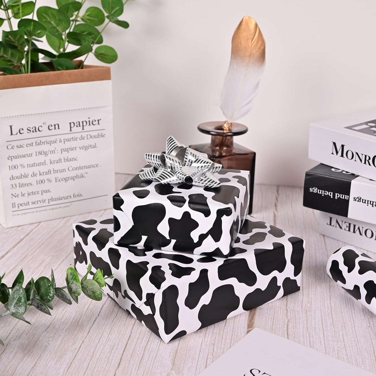 Vnaeem Cow Wrapping Paper Roll - Mini Roll - 17 Inch X 33 Feet - Cow Print Wrapping Paper for Birthday, Baby Shower,Christmas, Holiday, New Year, Party, Celebration