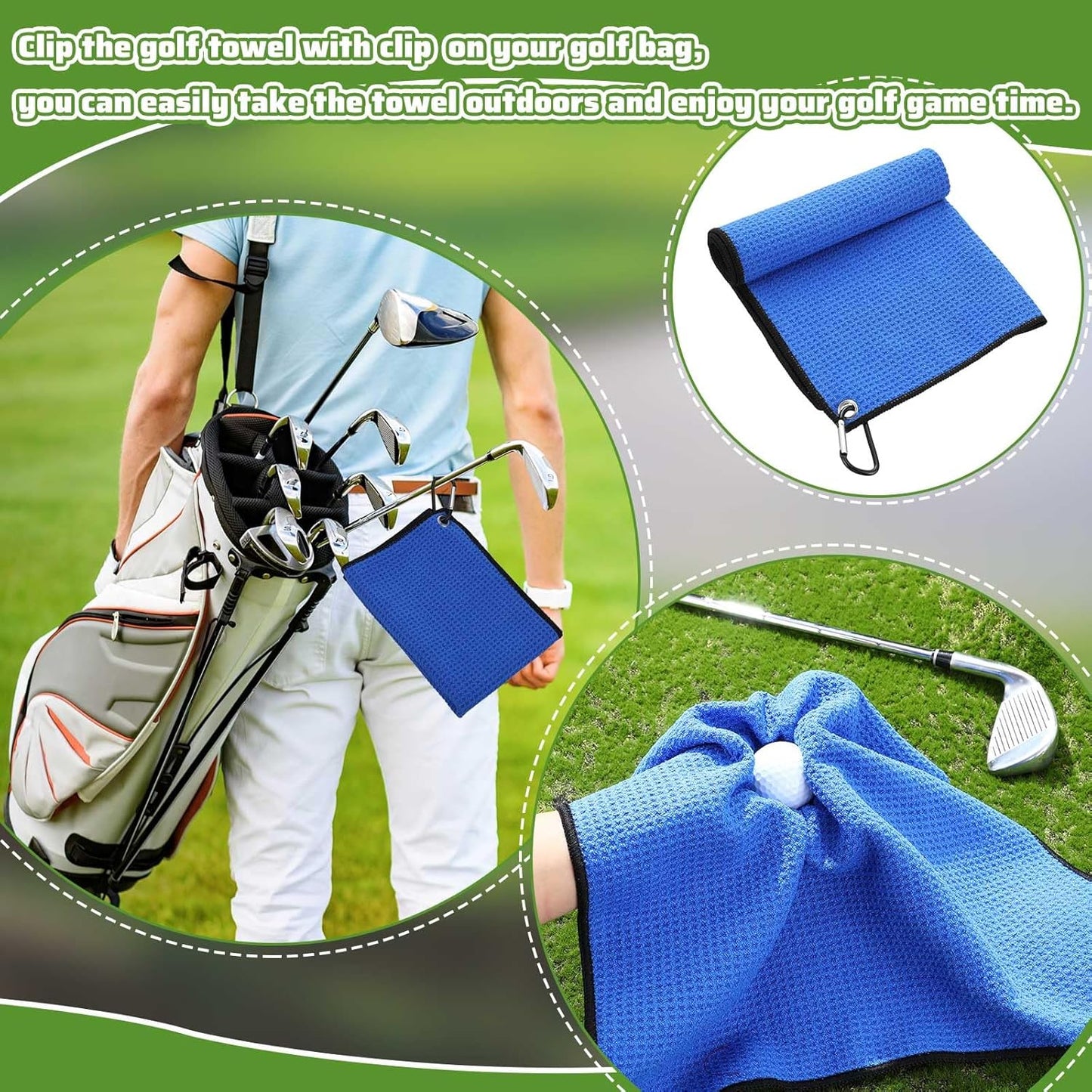 Batiyeer Golf Towels Bulk for Bags 16'' x 16'' Microfiber Waffle Pattern Golf Towel with Clipfor Mini Tournament, Club, Yoga, Fitness