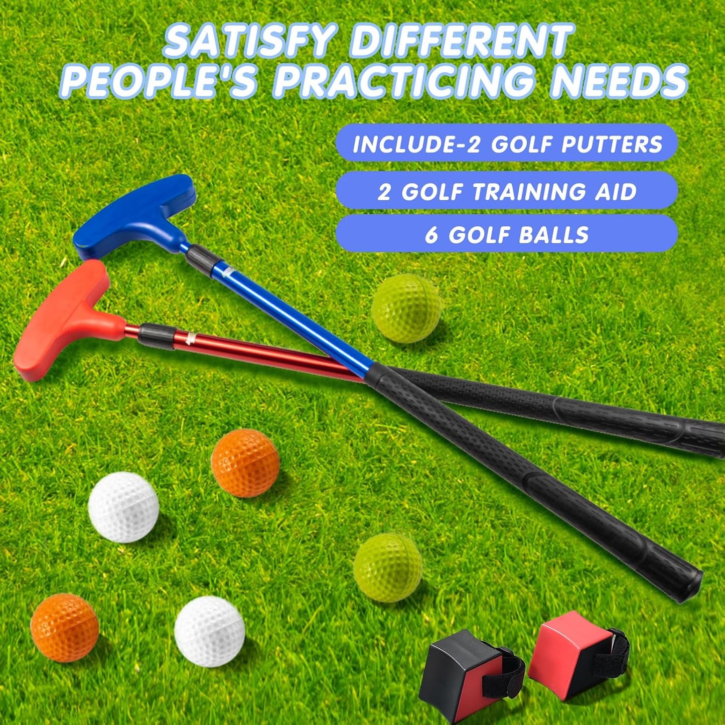 Mini Golf Clubs, 2 Pack Mini Golf Putter and Foam Balls for Men and Women with 2 Golf Training Aid and 6 Foam Golf Balls, Adjustable Length Golf Putter Set Suitable for Teenagers and Adults