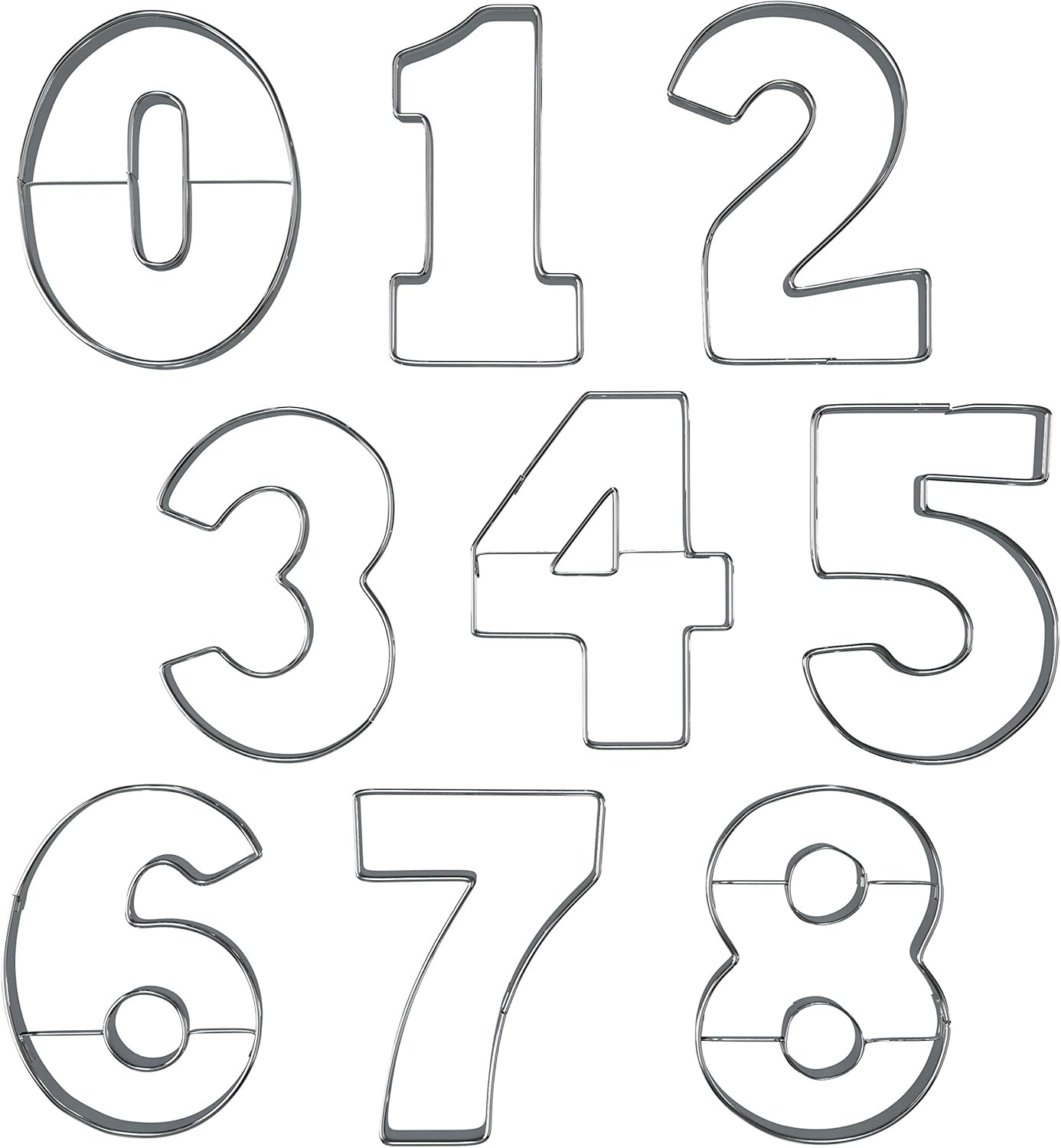 Bakerpan Stainless Steel Number Cookie Cutter Shapes, Set of 9 Large 3.5 Inch Numbers with Bonus Dough Cutter